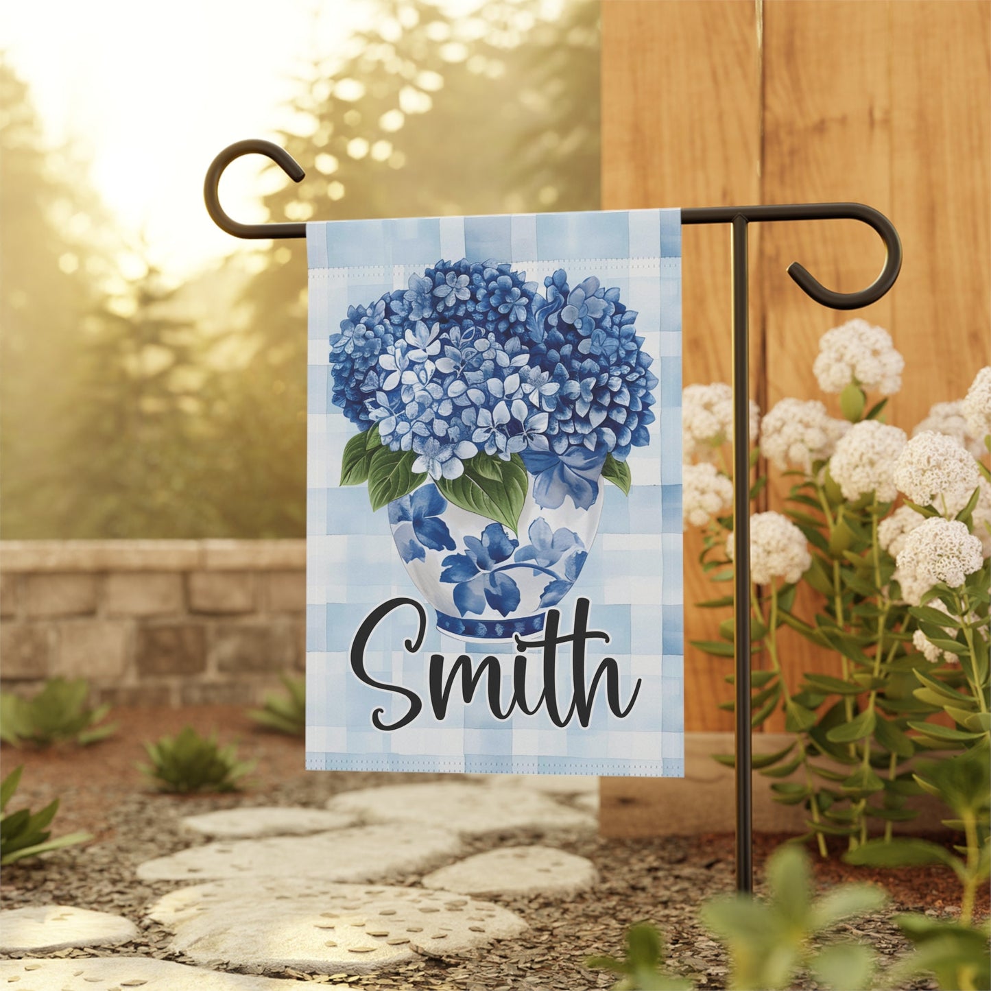 Chinoiserie Hydrangea Personalized Summer Garden Flag Flags & Windsocks