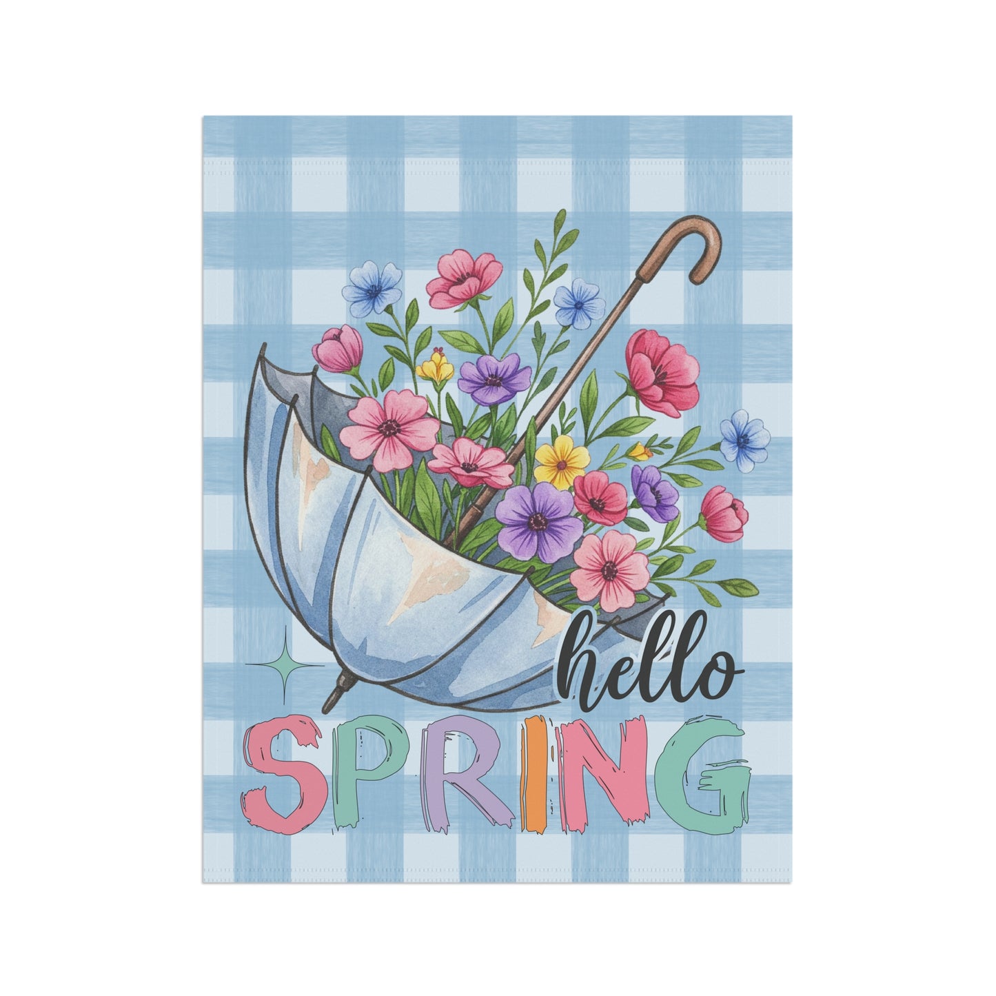 Hello Spring Garden Flag, Decorative Outdoor Banner for Home & Garden, Floral Yard Sign, Outdoor House Flag, Umbrealla Bouquet Home Decor