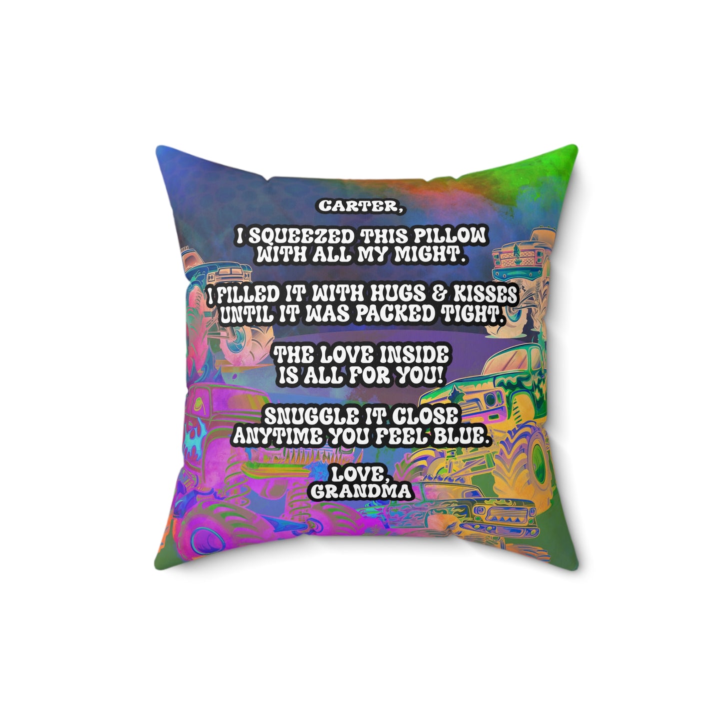 Monster Truck Love Pillow To Grandson From Grandma Home Decor