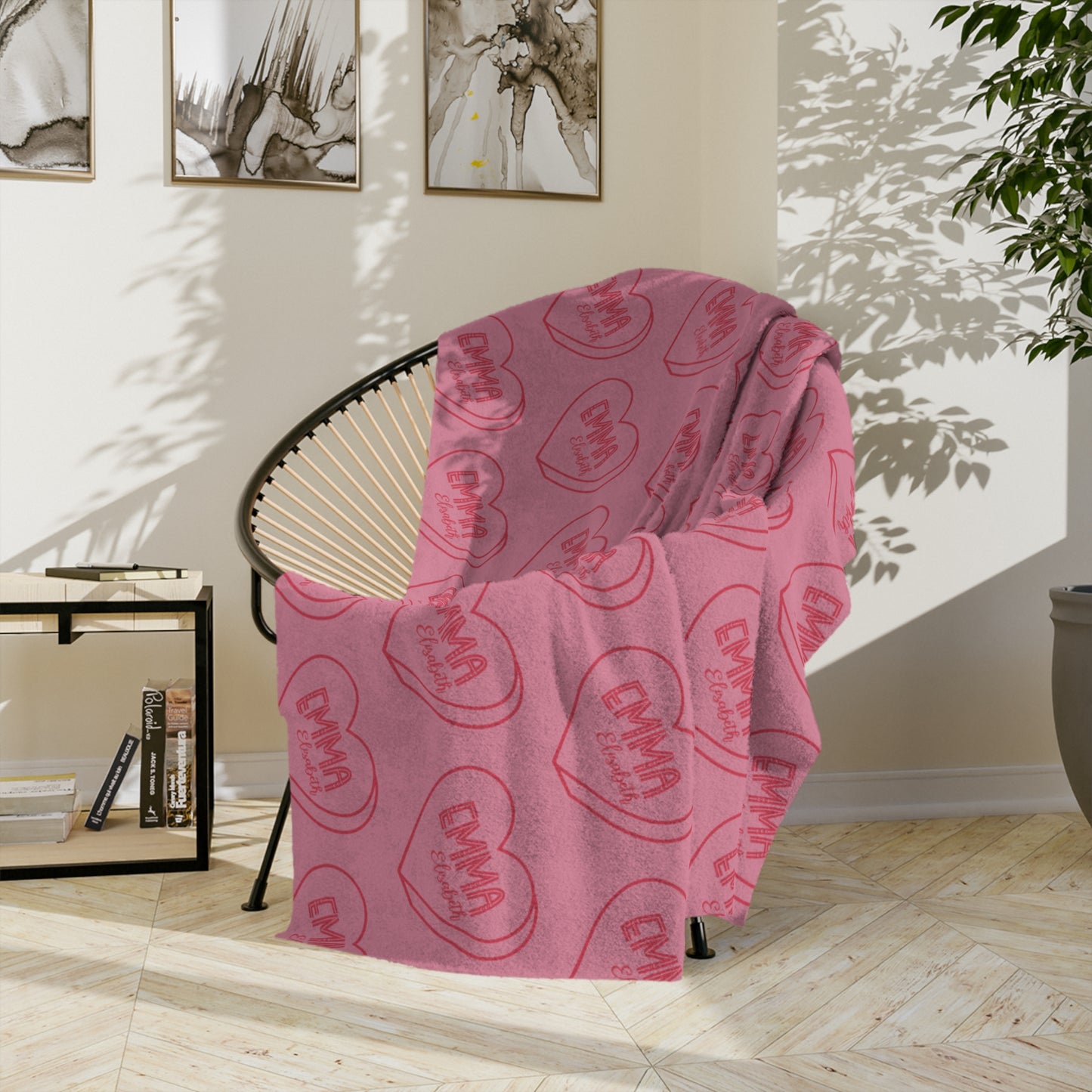 Personalized Valentine Candy Heart Velveteen Microfiber Blanket Home Decor