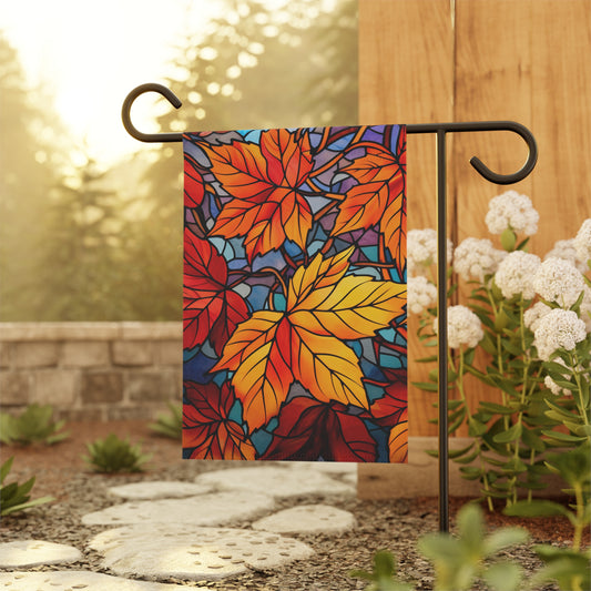Fall Leaves Stained Glass Styled Garden Flag Home Decor