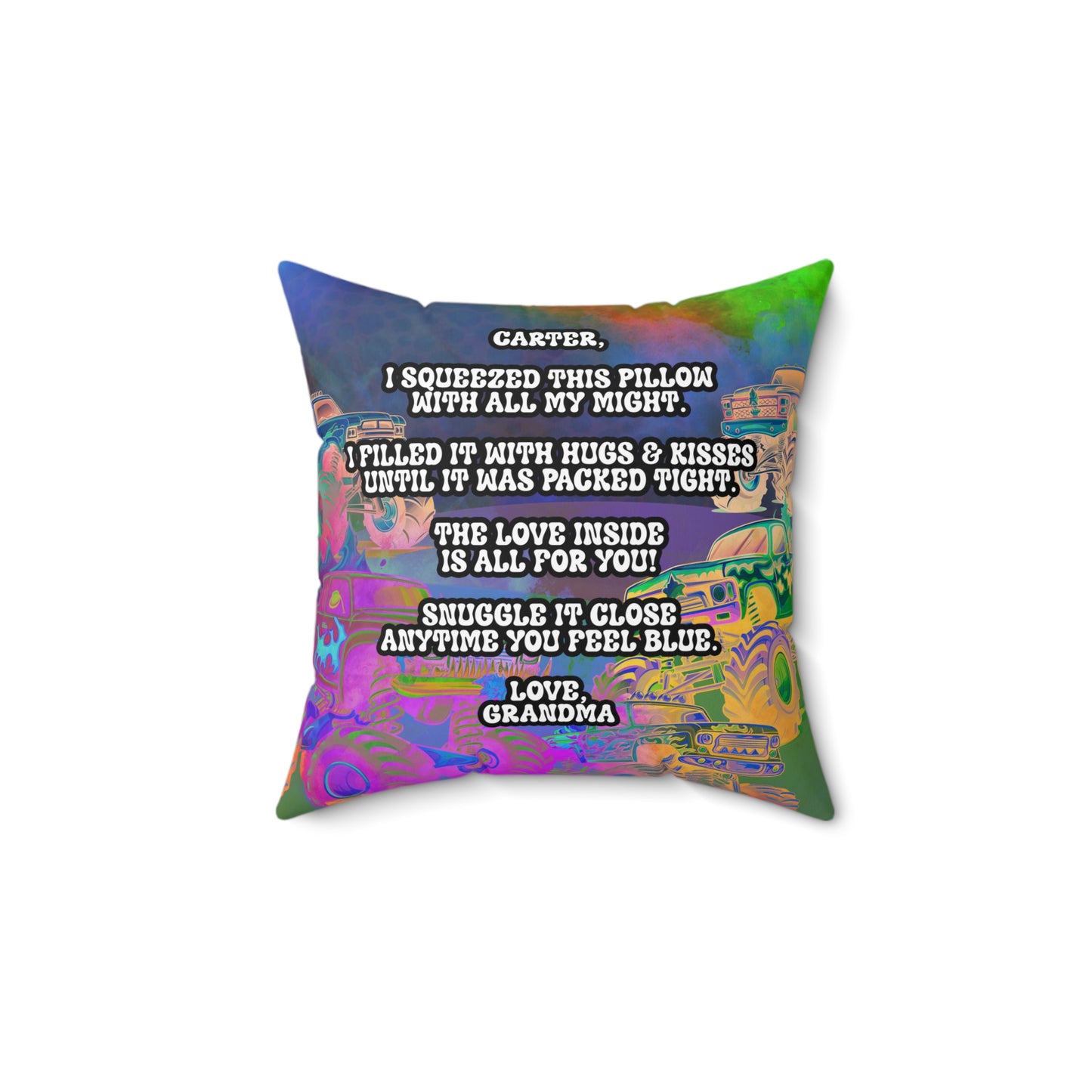 Monster Truck Love Pillow To Grandson From Grandma - Premium Home Decor - Just $28.50! Shop now at Nine Thirty Nine Design