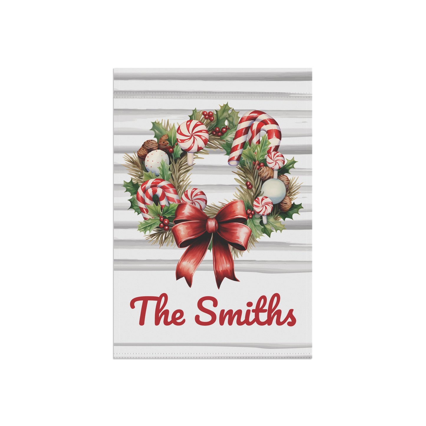 Candy Cane Wreath Personalized Winter Garden Flag Home Decor