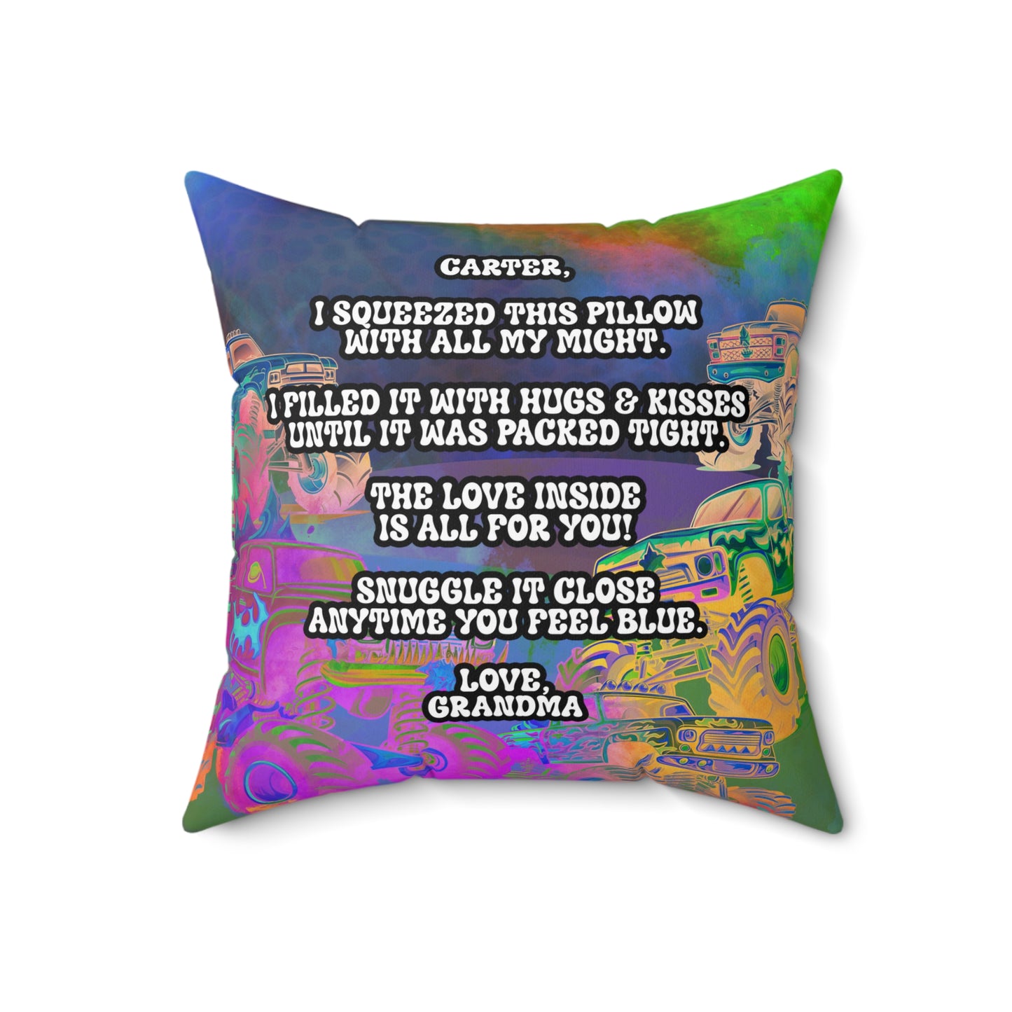 Monster Truck Love Pillow To Grandson From Grandma Home Decor