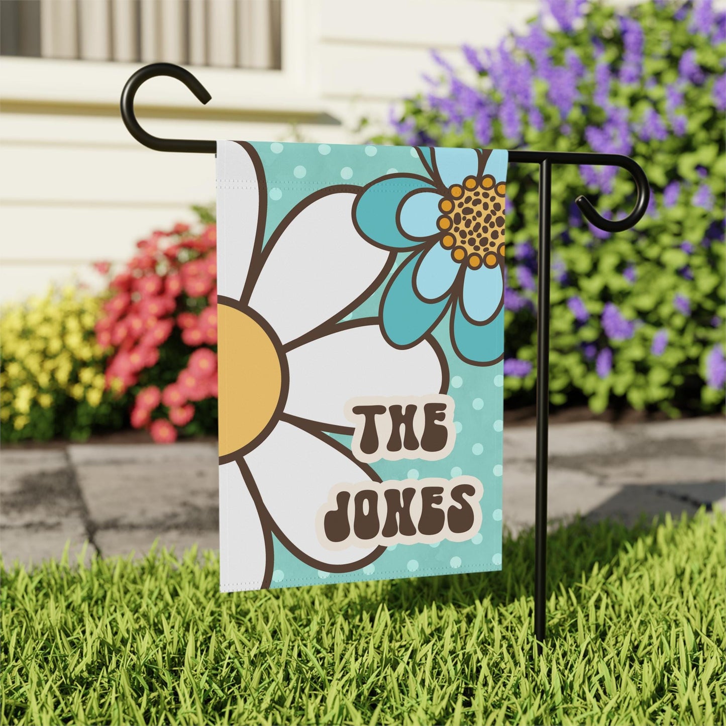 Personalized Retro Flower Garden and House Flag