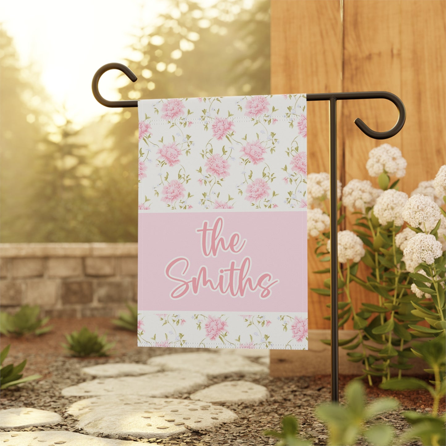 Personalized Pink and Green Floral Garden Flag Home Decor