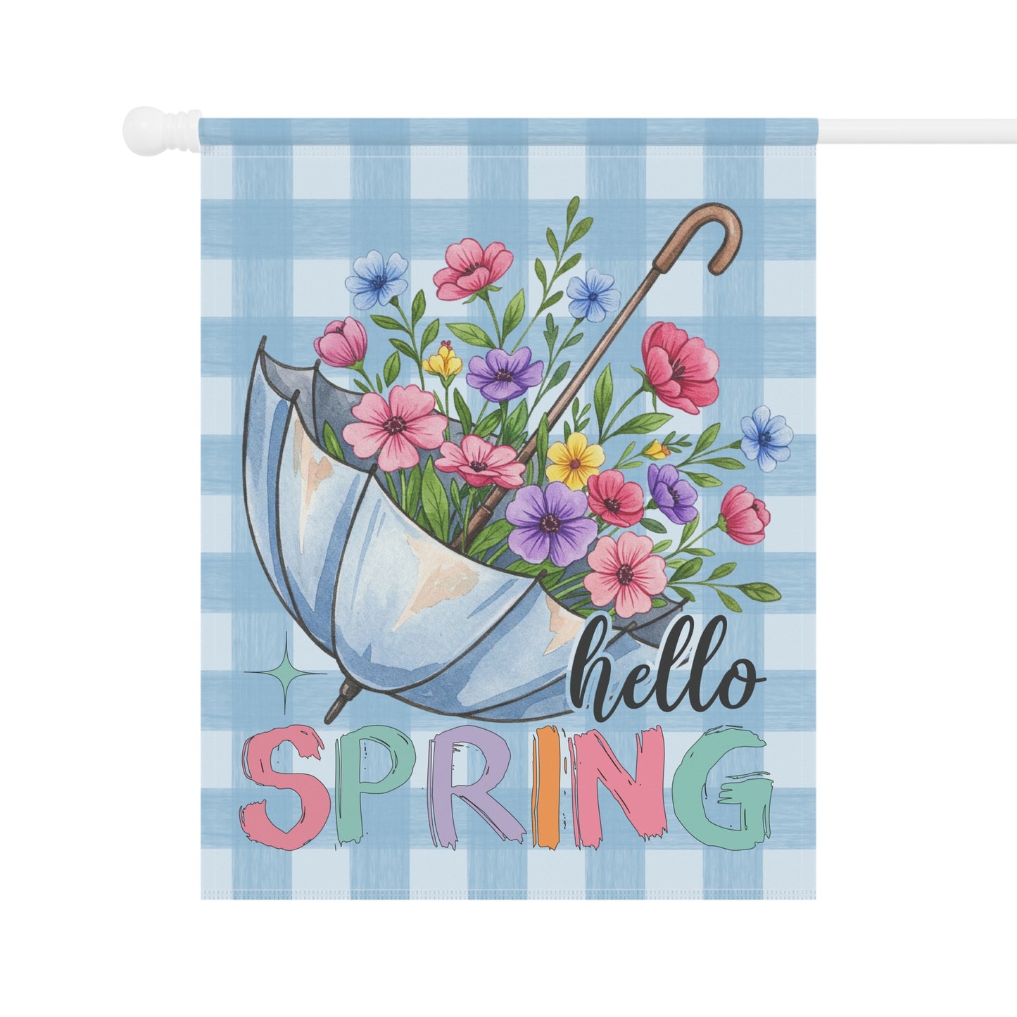 Hello Spring Garden Flag, Decorative Outdoor Banner for Home & Garden, Floral Yard Sign, Outdoor House Flag, Umbrealla Bouquet Home Decor