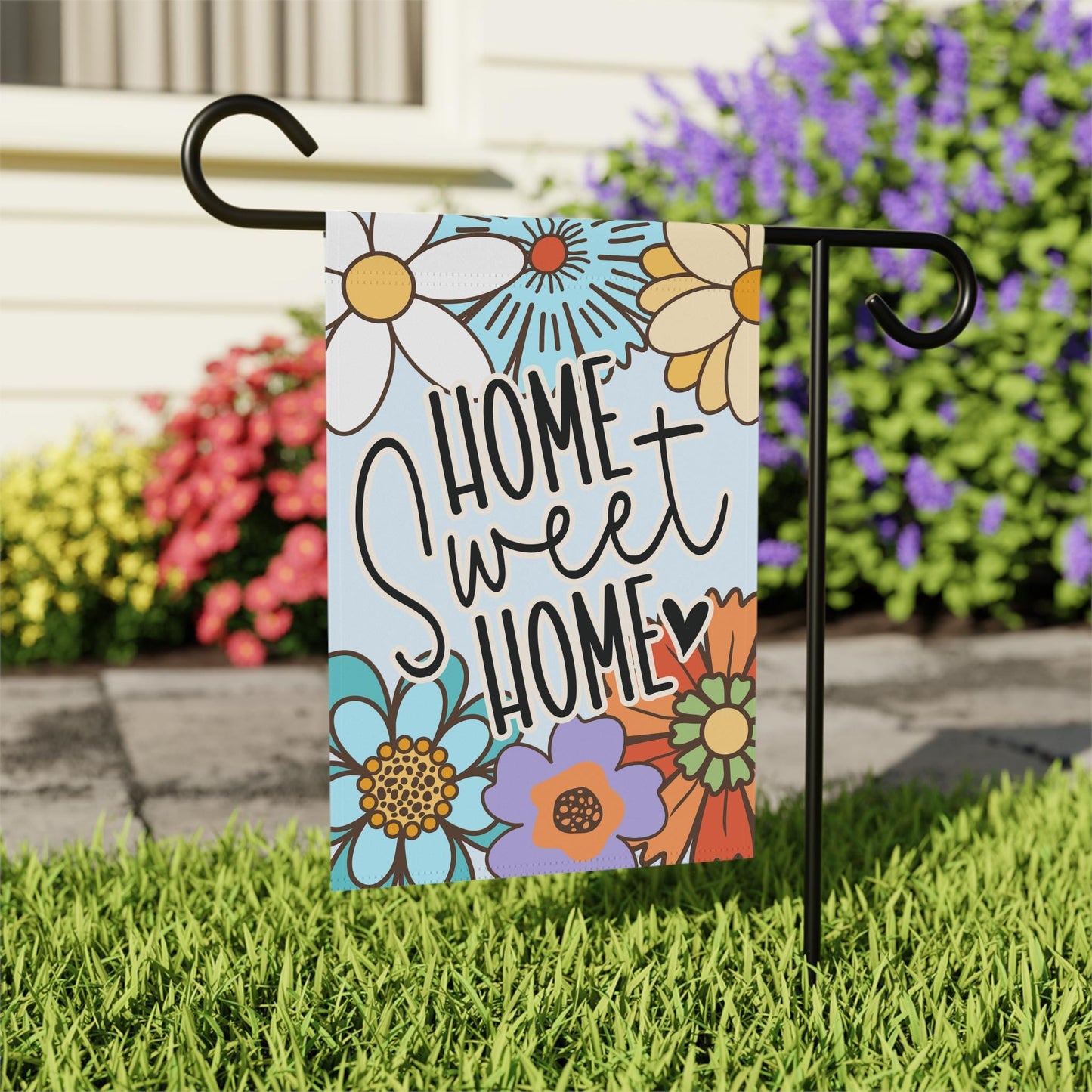 Home Sweet Home Retro Flower Garden and House Flag Garden Flag
