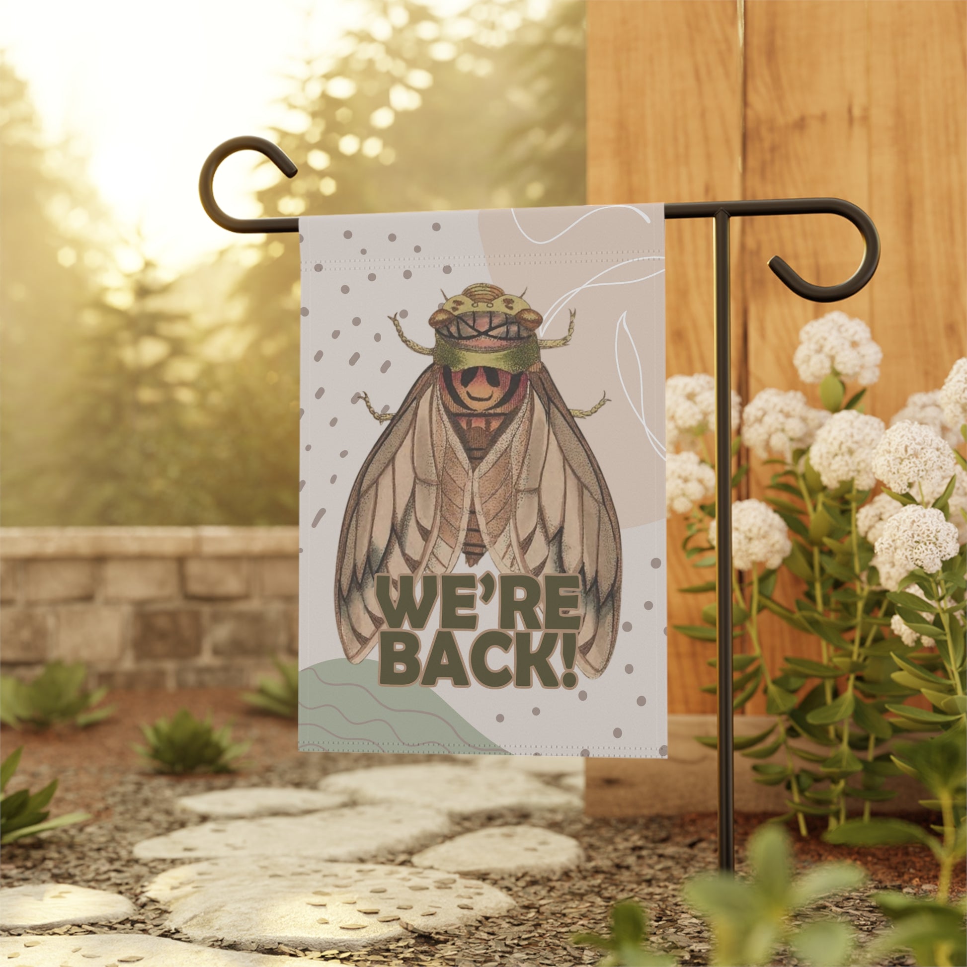 We're Back Cicada Summer Garden Flag - Premium Home Decor - Just $21.99! Shop now at Nine Thirty Nine Design