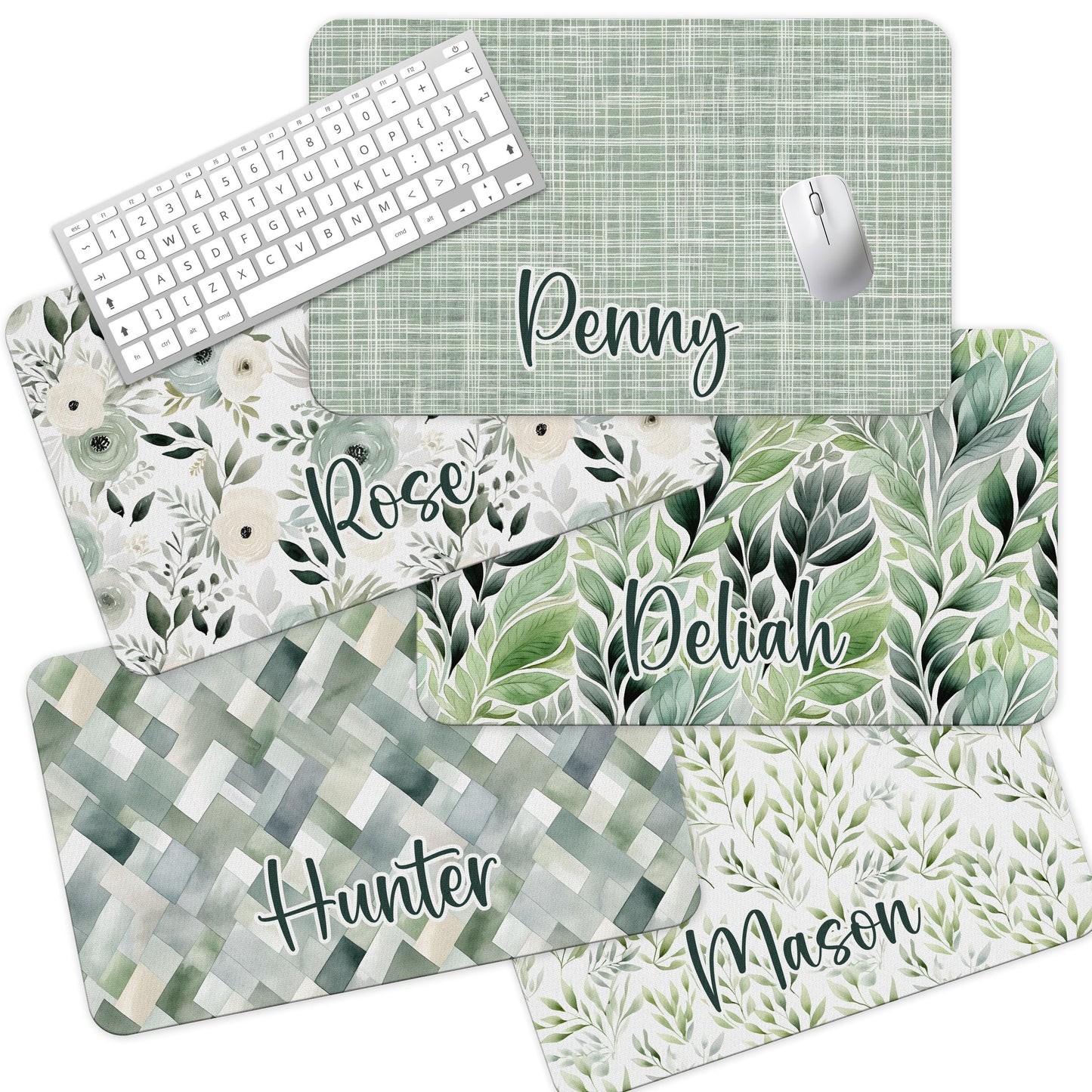 Name Desk Pad, Personalized Mouse Pad, Monogram Preppy Desk Office Decor, Large Desk Blotter, Olive Green Mousepad, Sage Green Office Gifts
