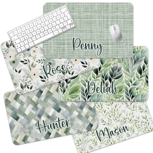 Name Desk Pad, Personalized Mouse Pad, Monogram Preppy Desk Office Decor, Large Desk Blotter, Olive Green Mousepad, Sage Green Office Gifts