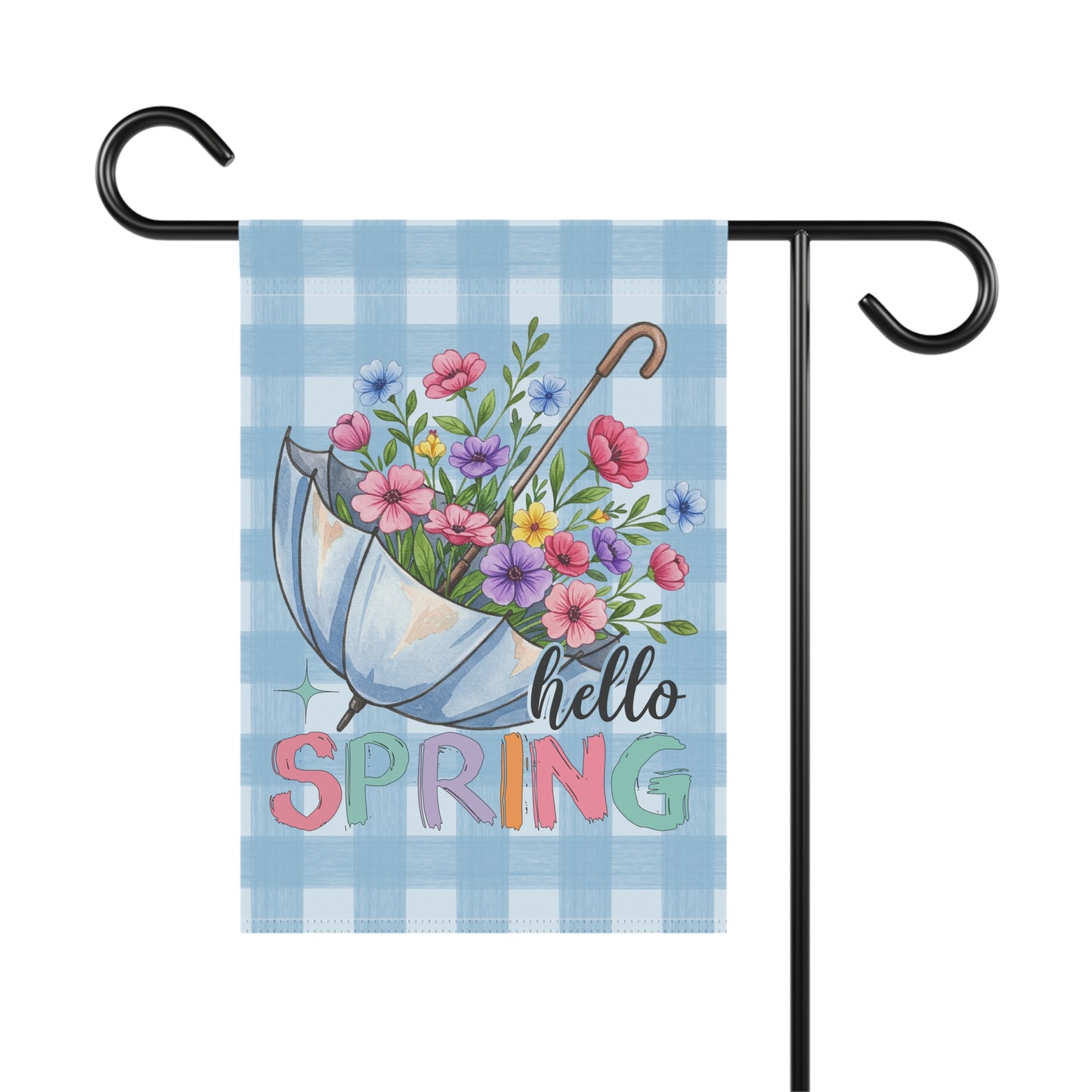 Hello Spring Garden Flag, Decorative Outdoor Banner for Home & Garden, Floral Yard Sign, Outdoor House Flag, Umbrealla Bouquet Home Decor