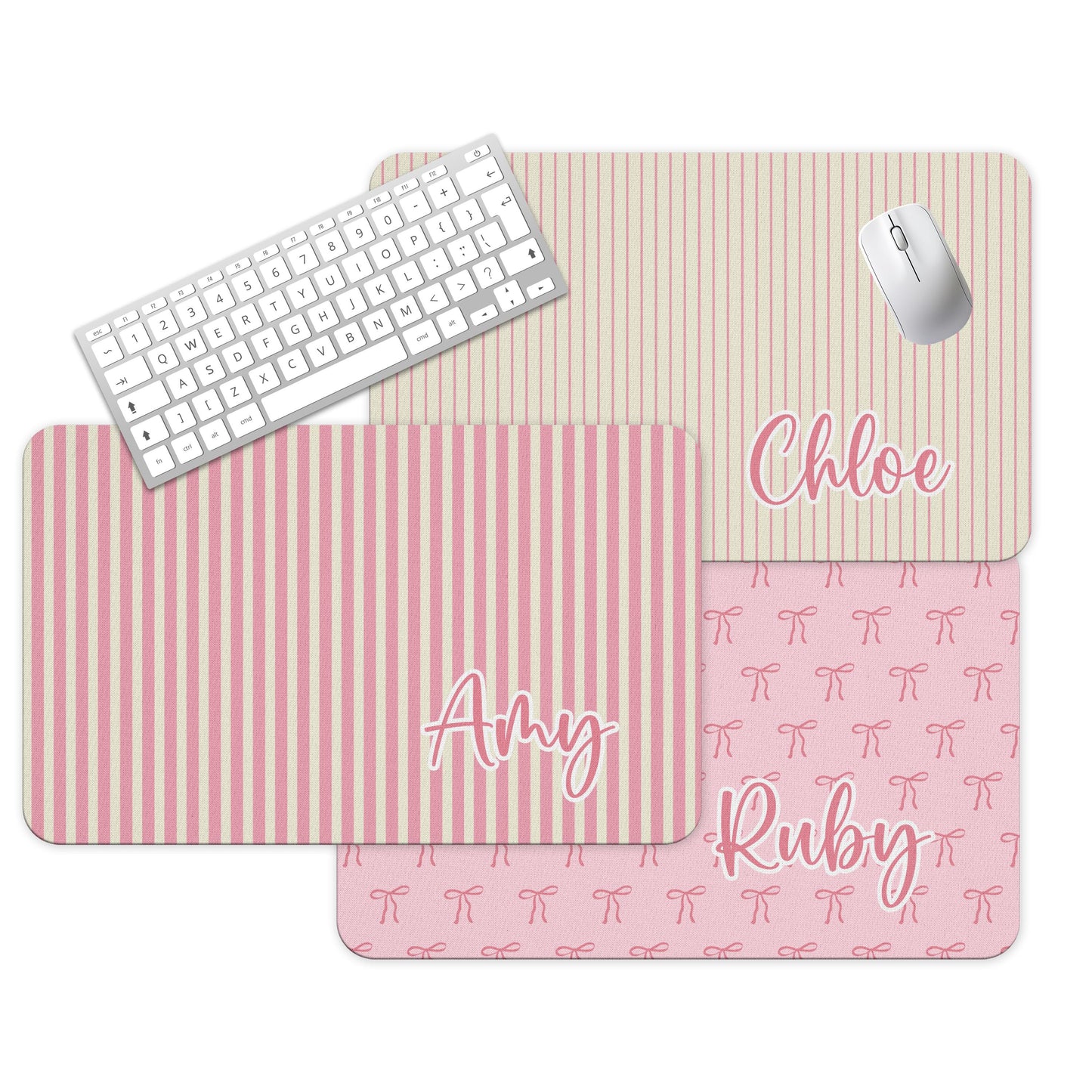 Name Desk Pad, Personalized Mouse Pad, Monogram Preppy Desk Office Decor, Large Desk Blotter, Pink Bow Coquette, Pink Stripes, Office Gifts