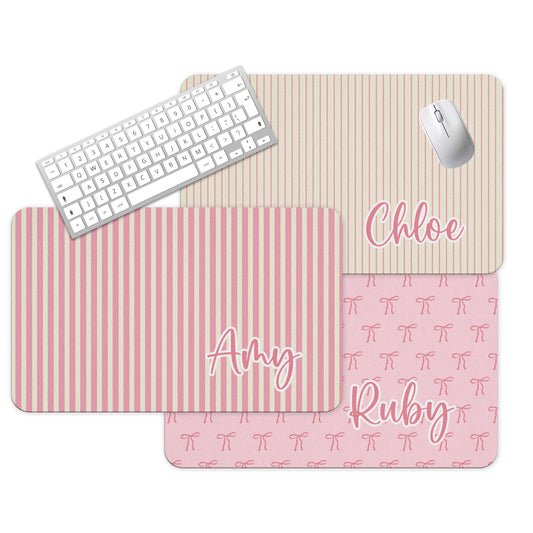 Name Desk Pad, Personalized Mouse Pad, Monogram Preppy Desk Office Decor, Large Desk Blotter, Pink Bow Coquette, Pink Stripes, Office Gifts