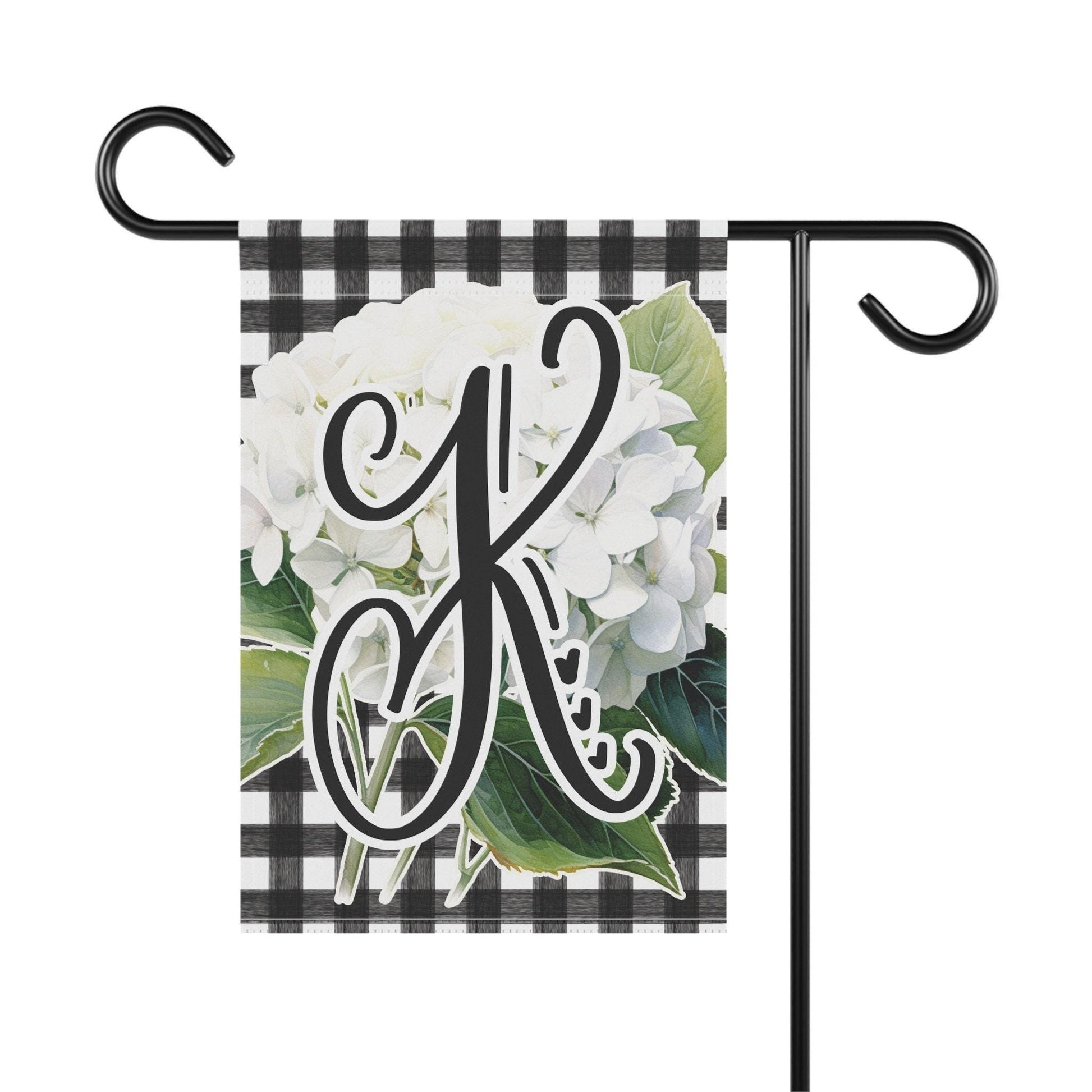Monogrammed Hydraganea Plaid Garden Flag