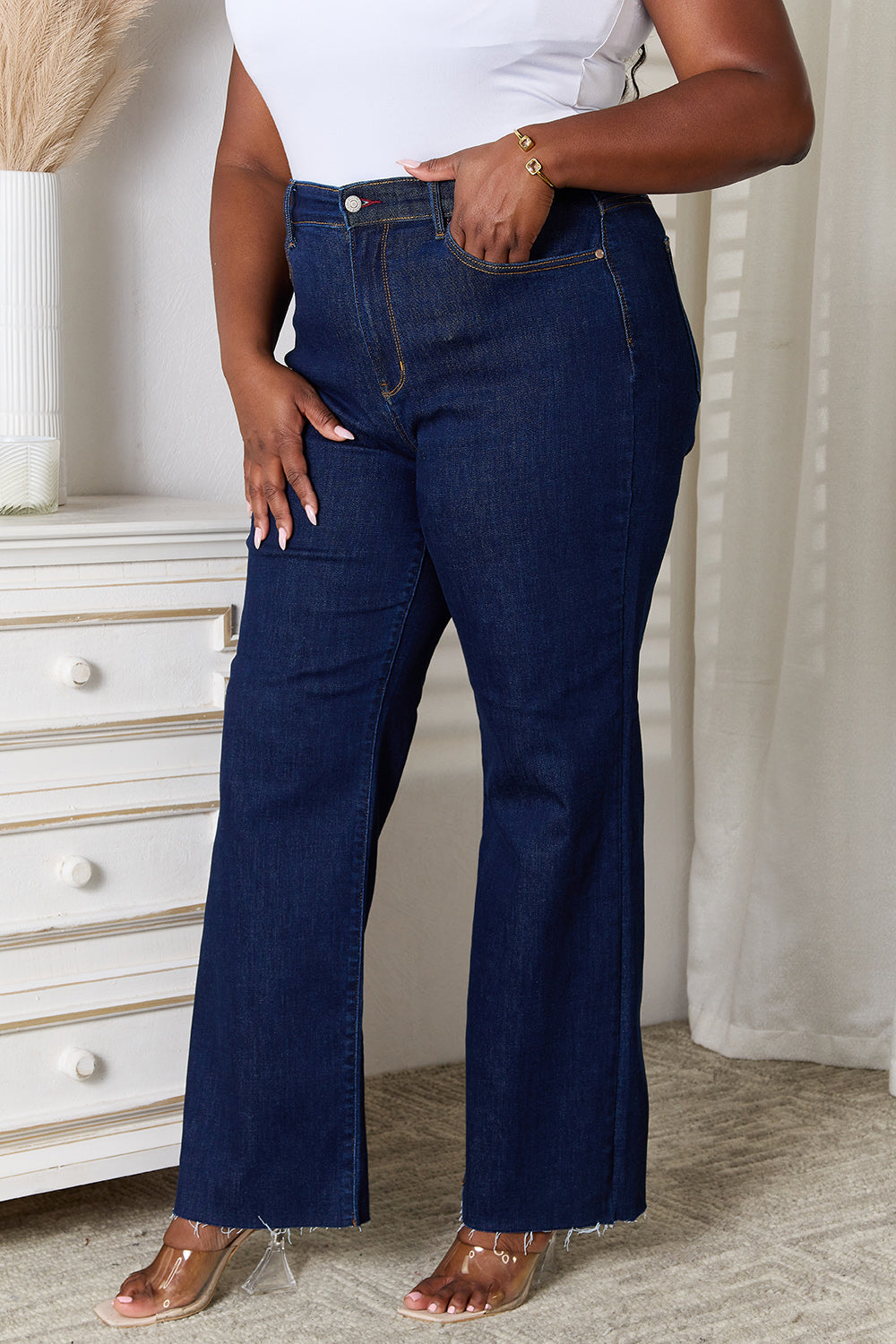 Judy Blue Full Size Raw Hem Straight Leg Jeans with Pockets - Premium  - Just $64! Shop now at Nine Thirty Nine Design