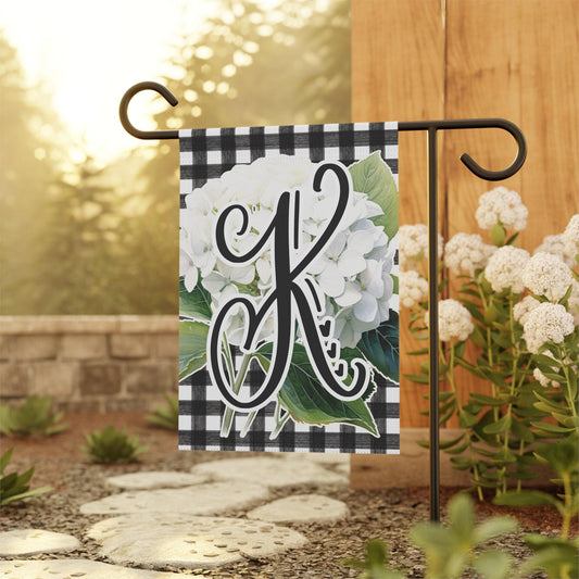 Monogrammed Hydraganea Plaid Garden Flag