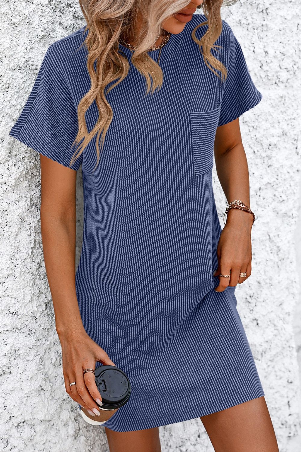 Ribbed Striped Short Sleeve Mini Tee Dress - Premium  - Just $25.38! Shop now at Nine Thirty Nine Design