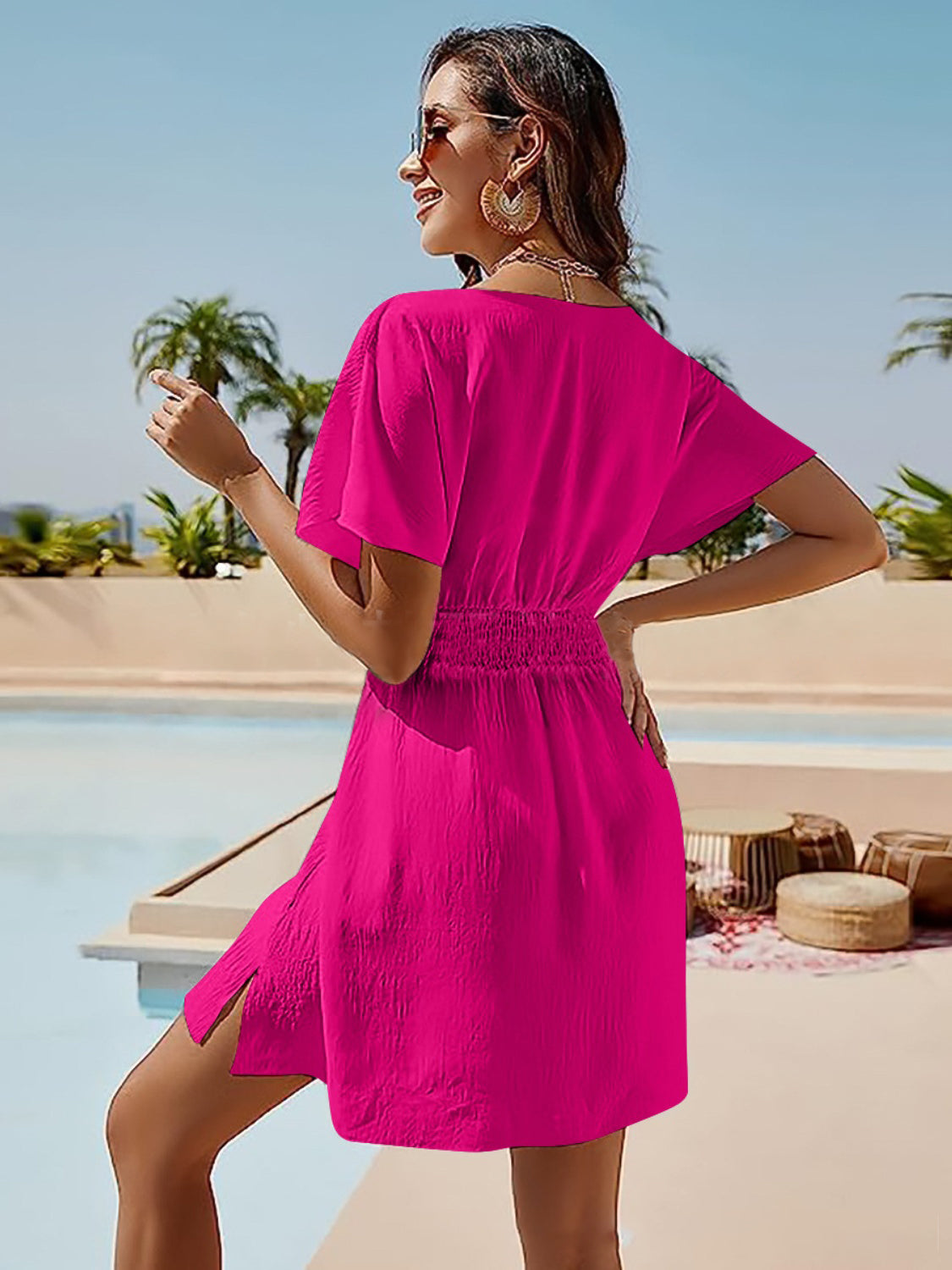 Smocked V-Neck Short Sleeve Dress - Premium  - Just $25! Shop now at Nine Thirty Nine Design