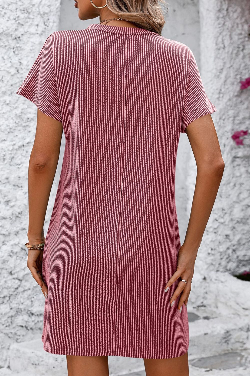 Ribbed Striped Short Sleeve Mini Tee Dress - Premium  - Just $25.38! Shop now at Nine Thirty Nine Design