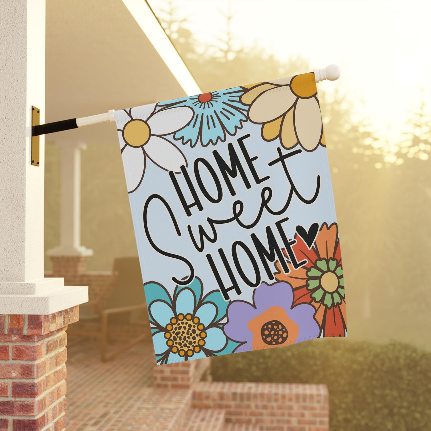 Home Sweet Home Retro Flower Garden and House Flag Garden Flag