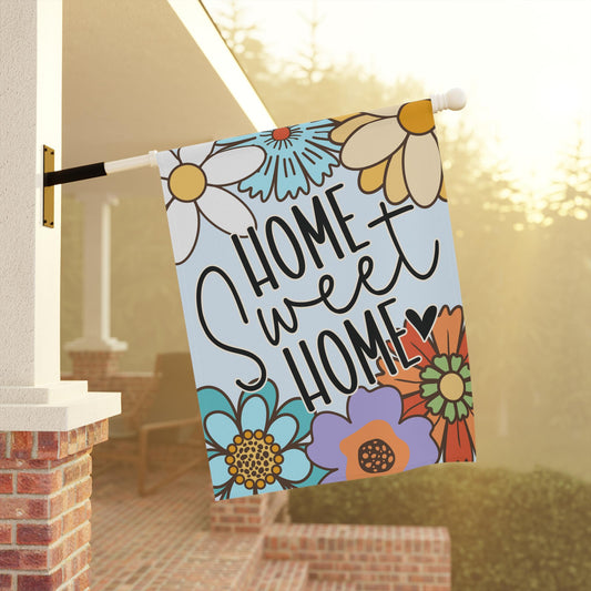 Home Sweet Home Retro Flower Garden and House Flag Garden Flag