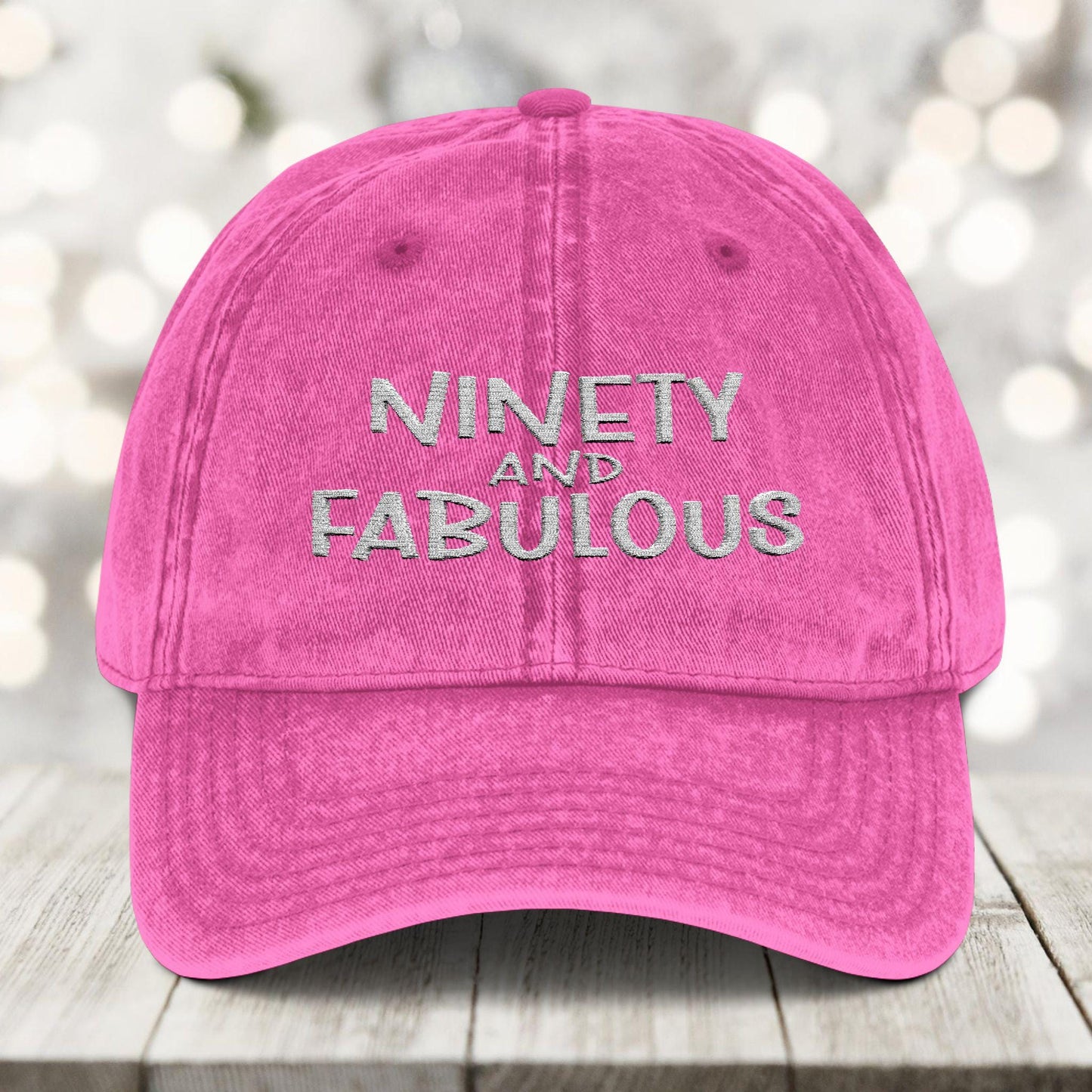 90th Birthday Hat - Vintage 90 and Fabulous Embroidered Cap Physical