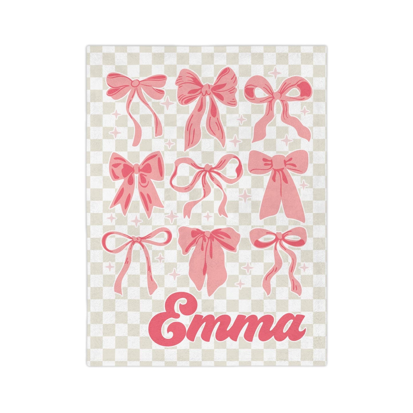 Personalized Pink Bow Minky Blanket - Custom Preppy Throw for Girls Room Physical