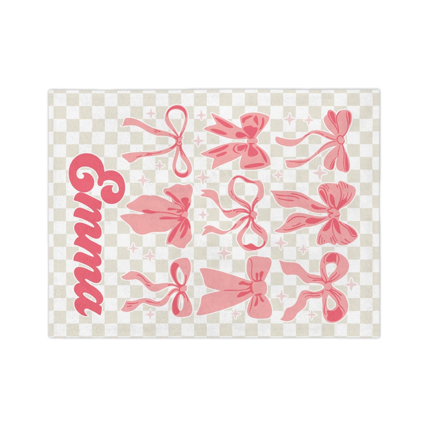 Personalized Pink Bow Minky Blanket - Custom Preppy Throw for Girls Room Physical