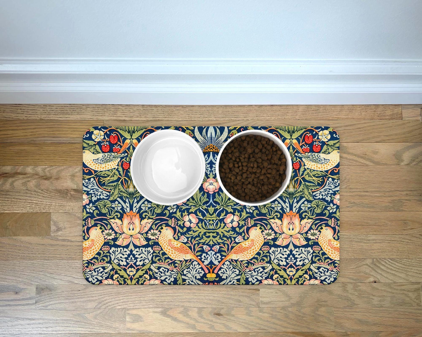 Personalized Pet Place Mat in William Morris Strawberry Thief Design Pet Mats