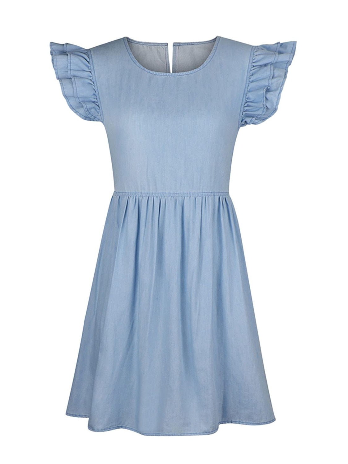 Full Size Ruffled Round Neck Cap Sleeve Denim Dress - Premium  - Just $31.38! Shop now at Nine Thirty Nine Design