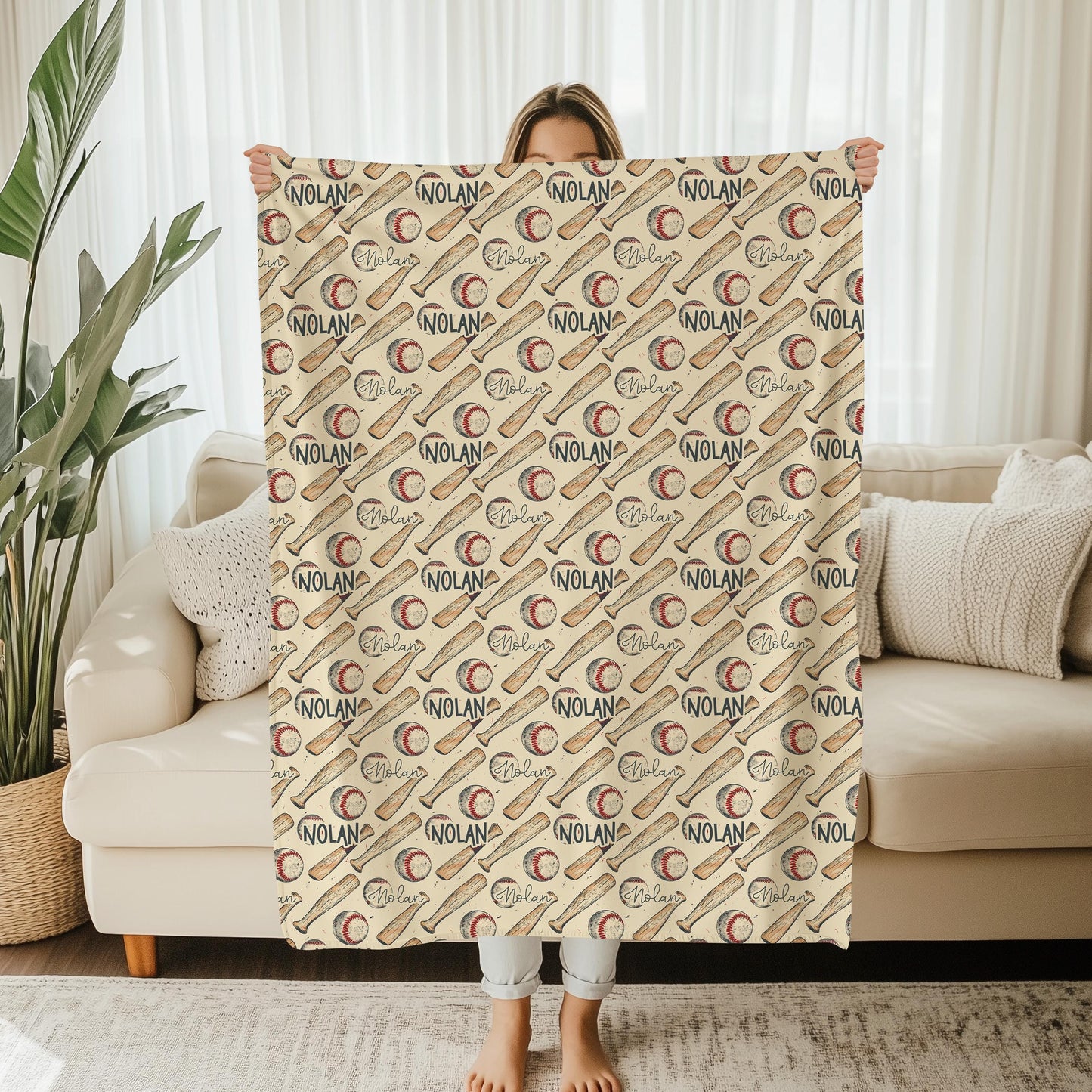 Personalized Baseball Blanket - Custom Baby Boy Nursery Throw Blankets
