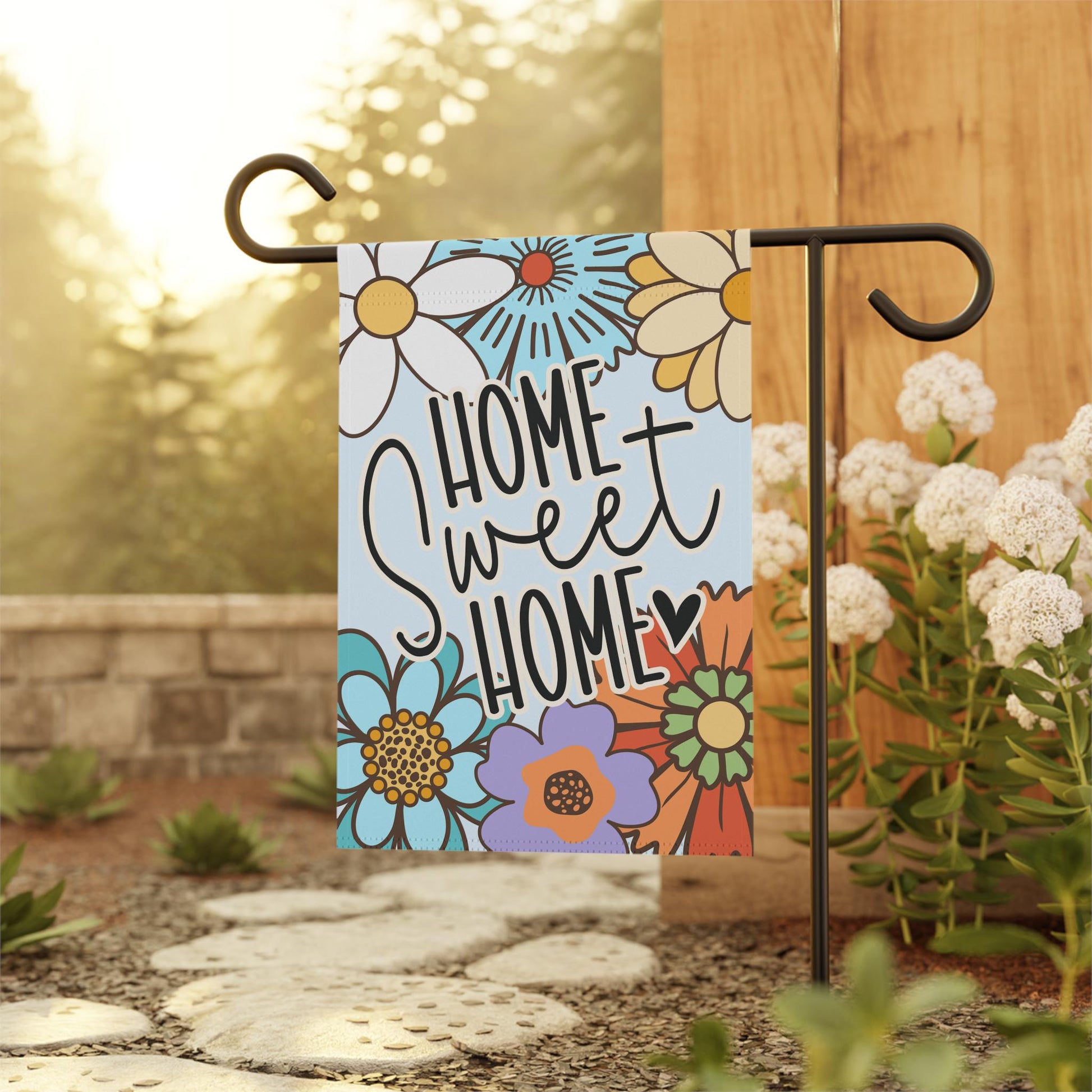 Home Sweet Home Retro Flower Garden and House Flag Garden Flag