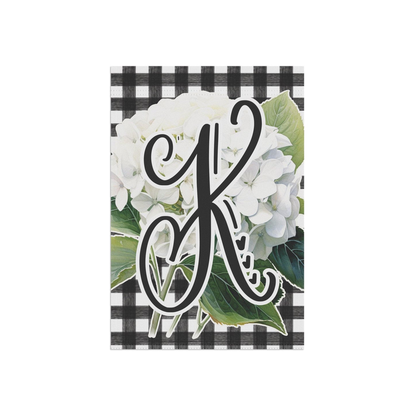 Monogrammed Hydraganea Plaid Garden Flag