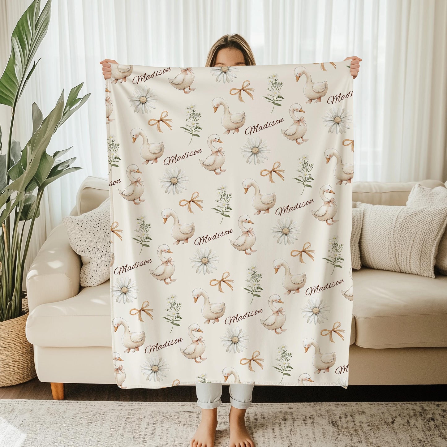 Personalized Goose Blanket - Custom Name Baby Shower Gift for New Moms and Kids Blankets