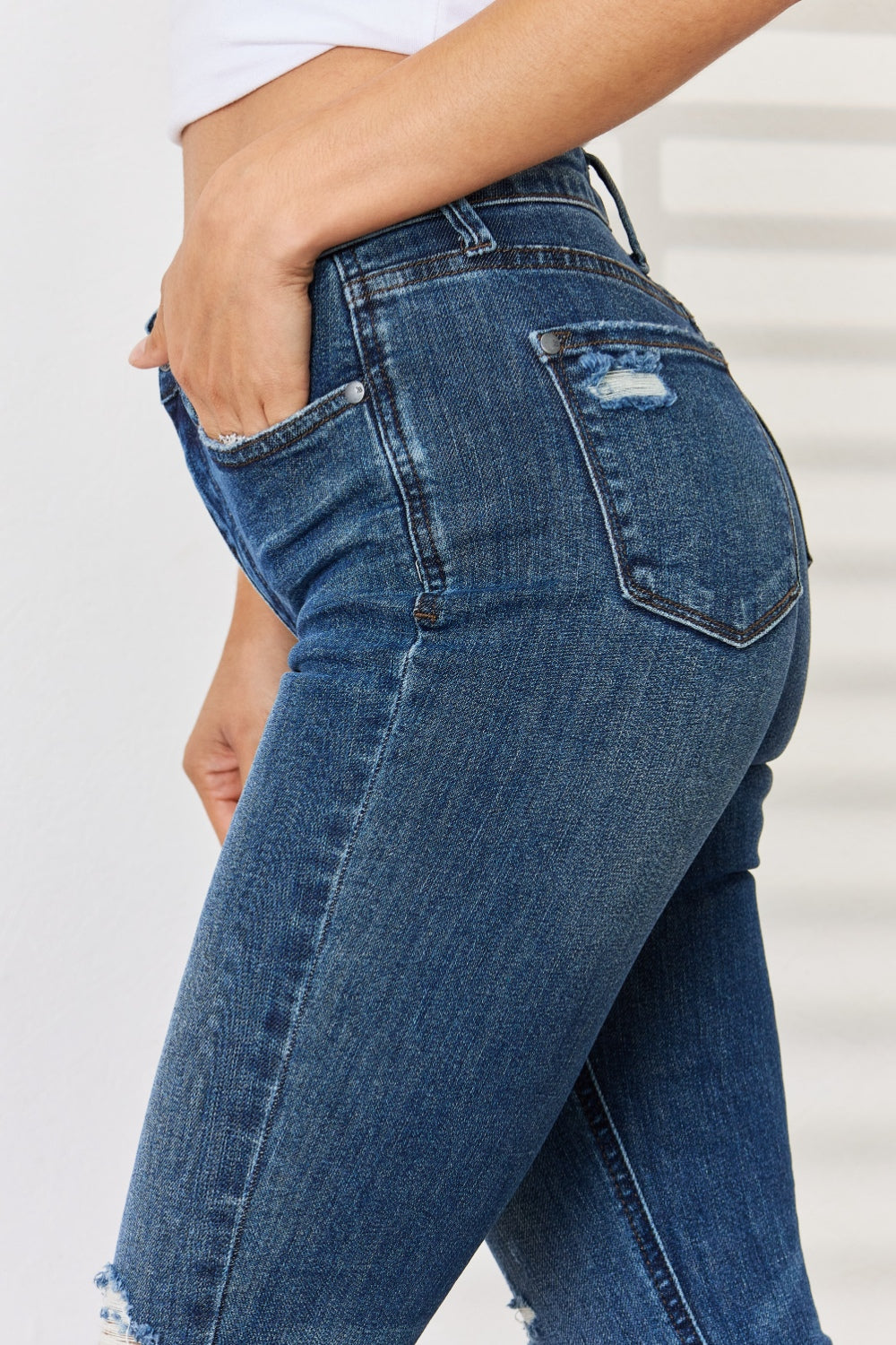 Judy Blue Full Size Mid Waist Distressed Slim Jeans - Premium  - Just $69.28! Shop now at Nine Thirty Nine Design