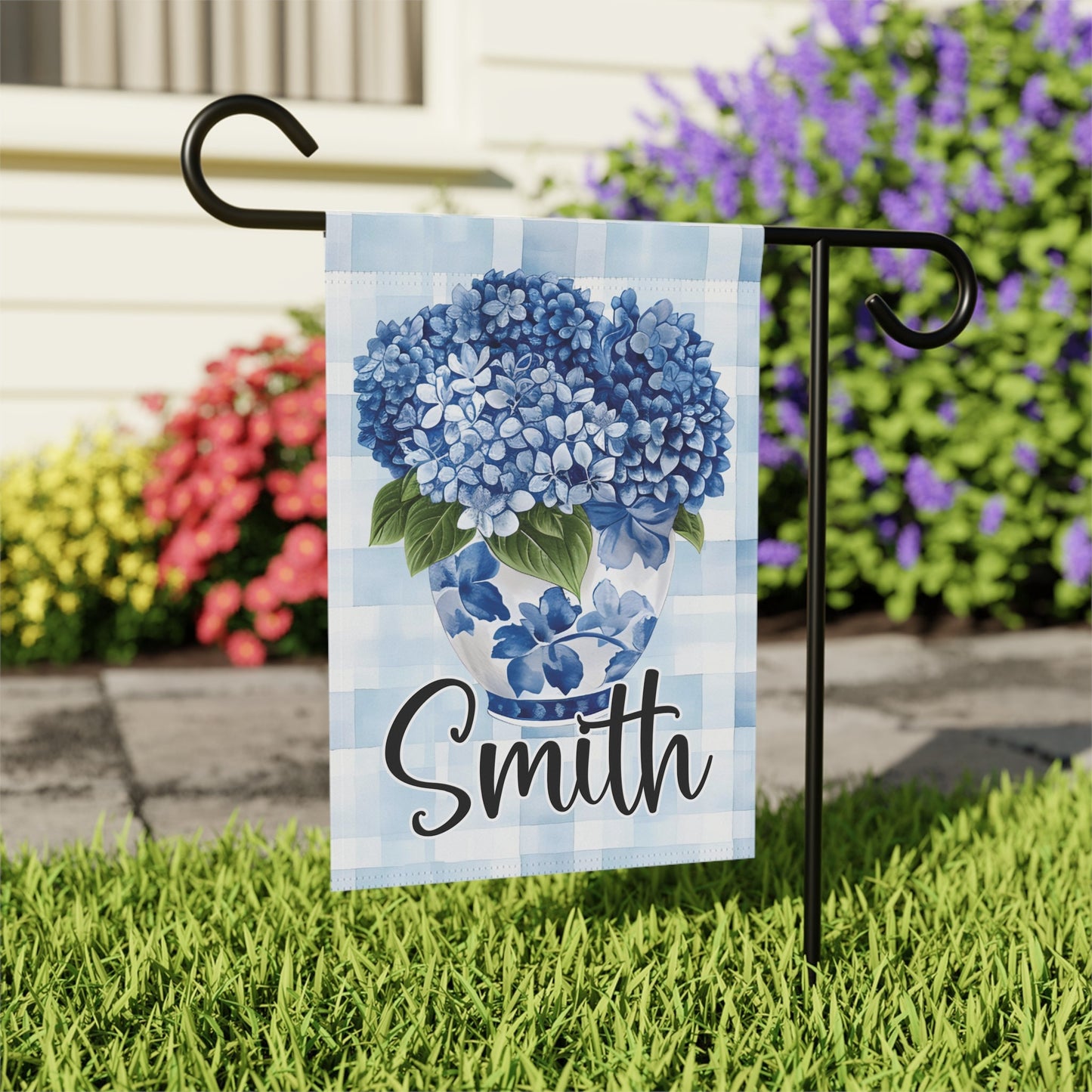 Chinoiserie Hydrangea Personalized Summer Garden Flag Flags & Windsocks