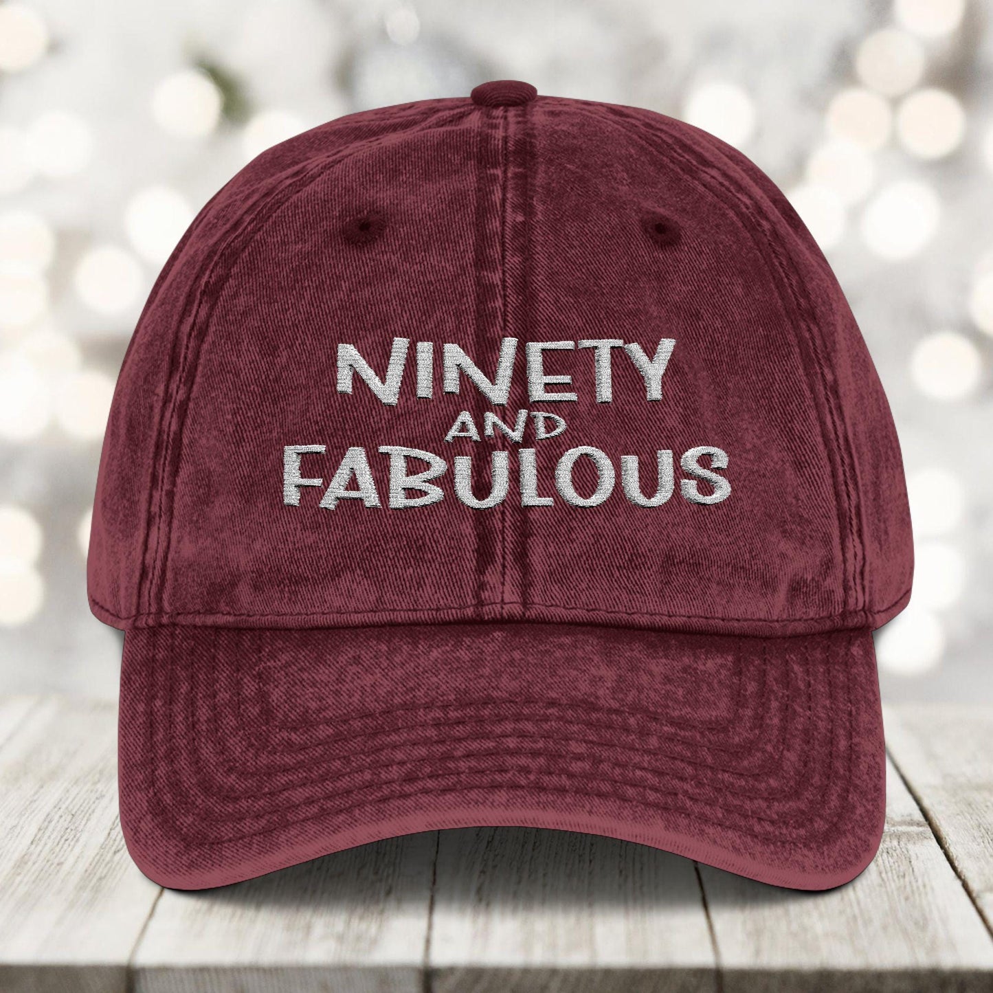 90th Birthday Hat - Vintage 90 and Fabulous Embroidered Cap Physical