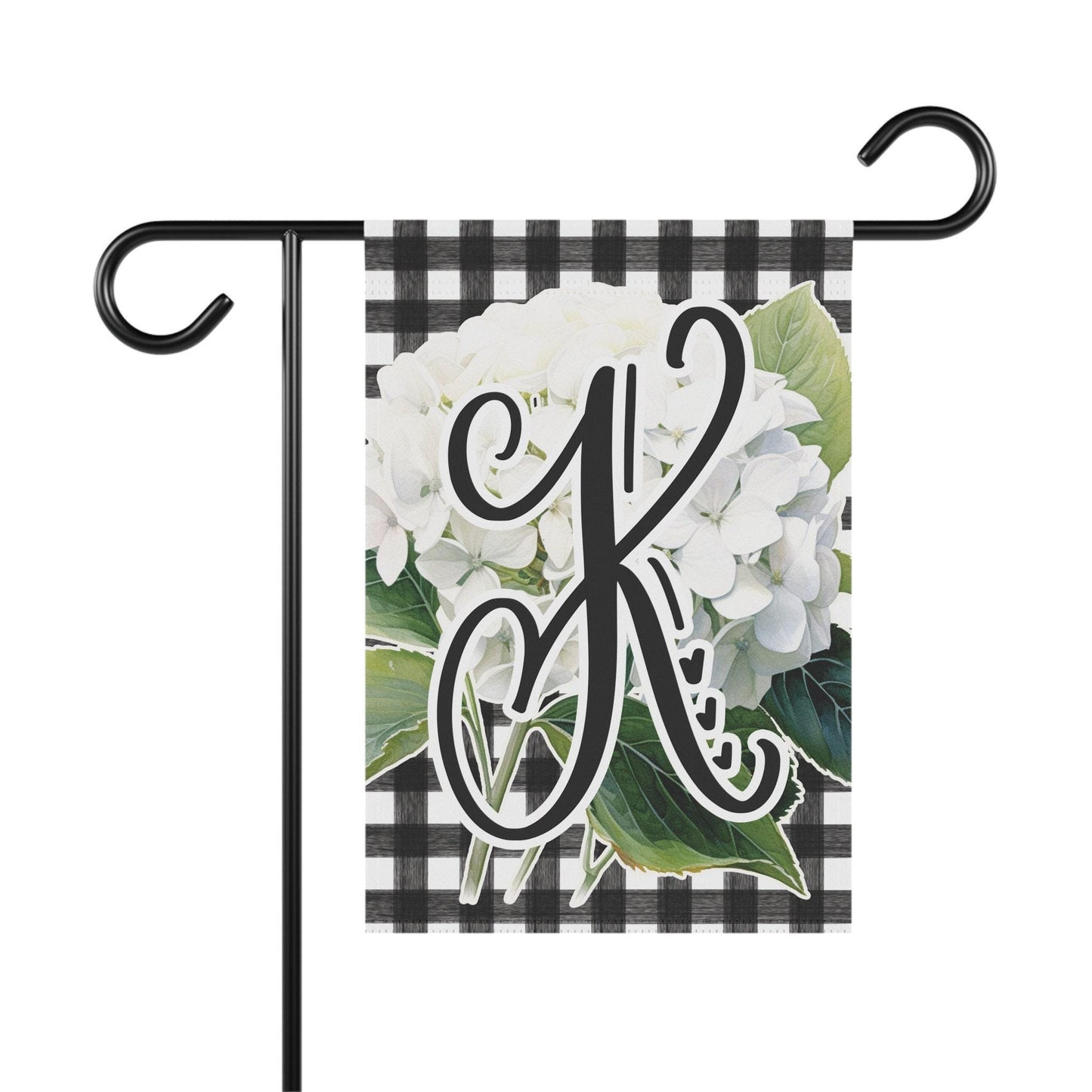 Monogrammed Hydraganea Plaid Garden Flag