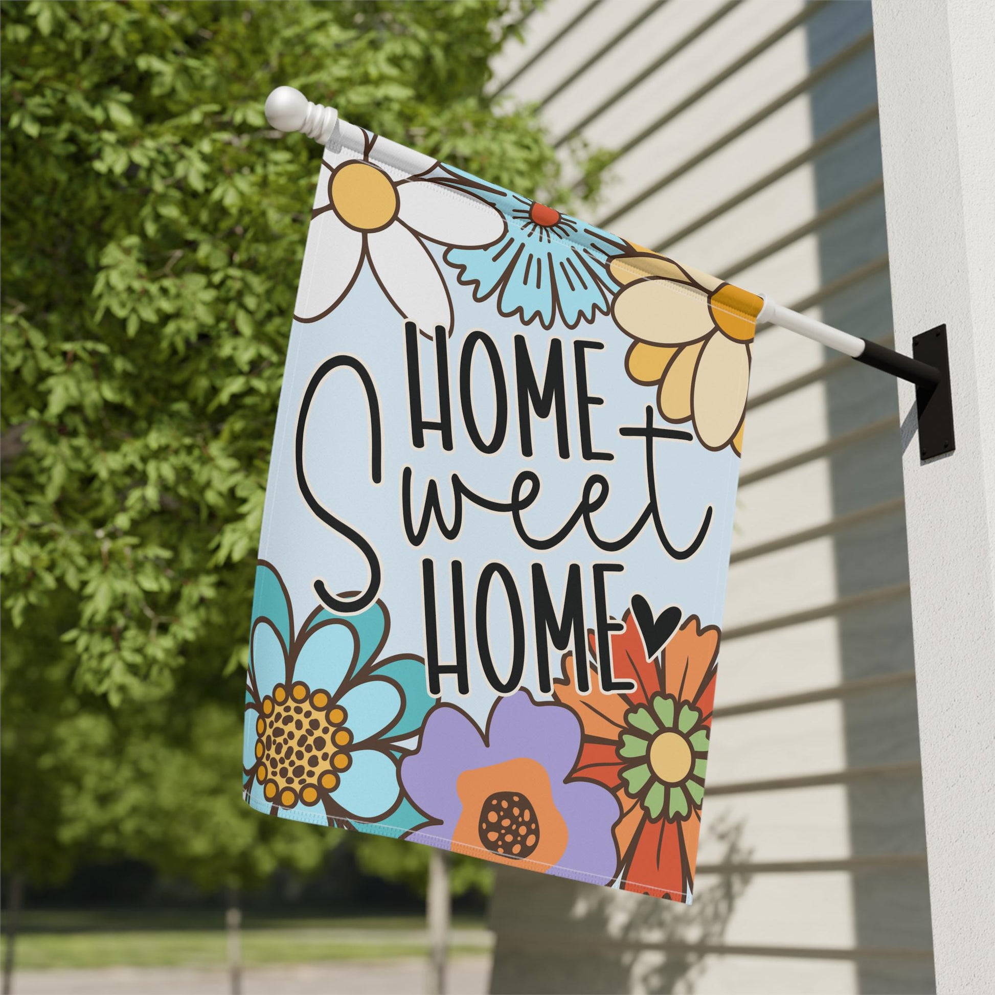 Home Sweet Home Retro Flower Garden and House Flag Garden Flag