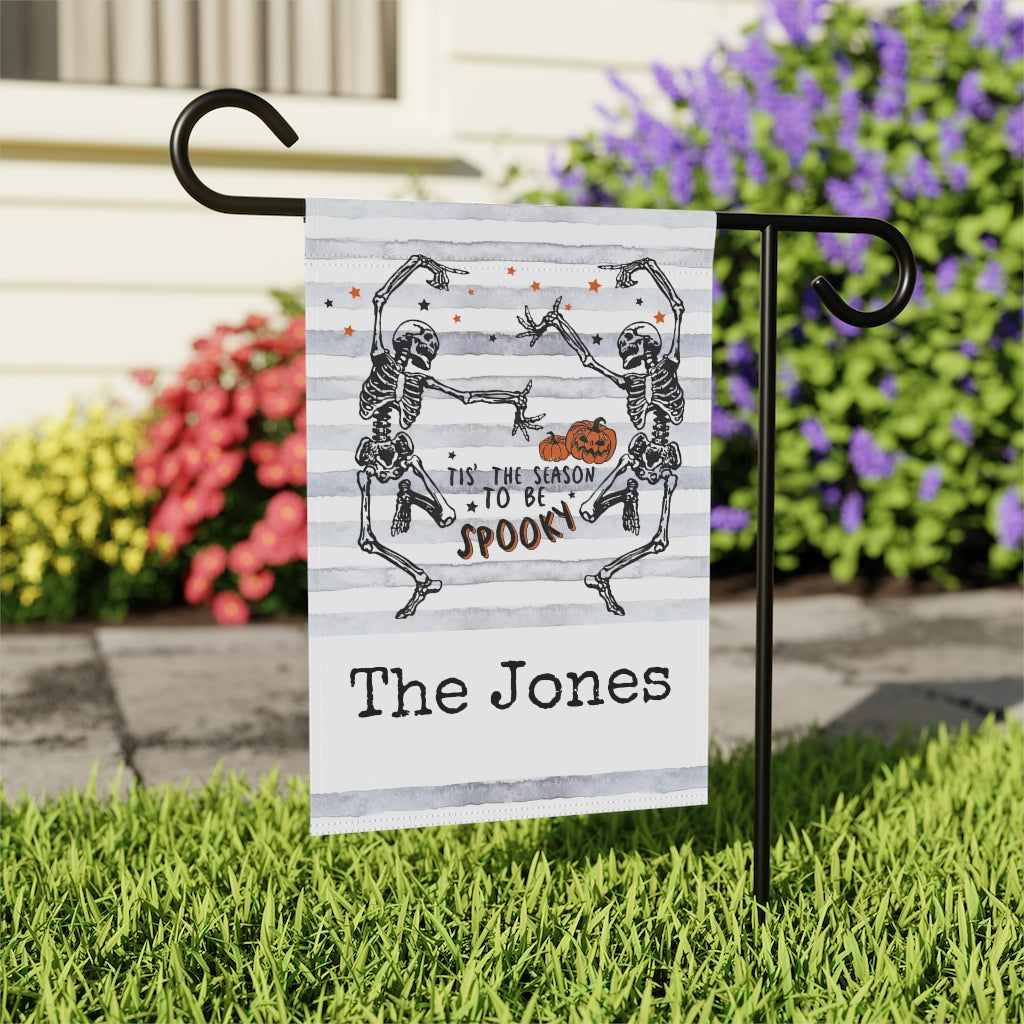 Personalized Halloween Garden Flag with Dancing Skeletons