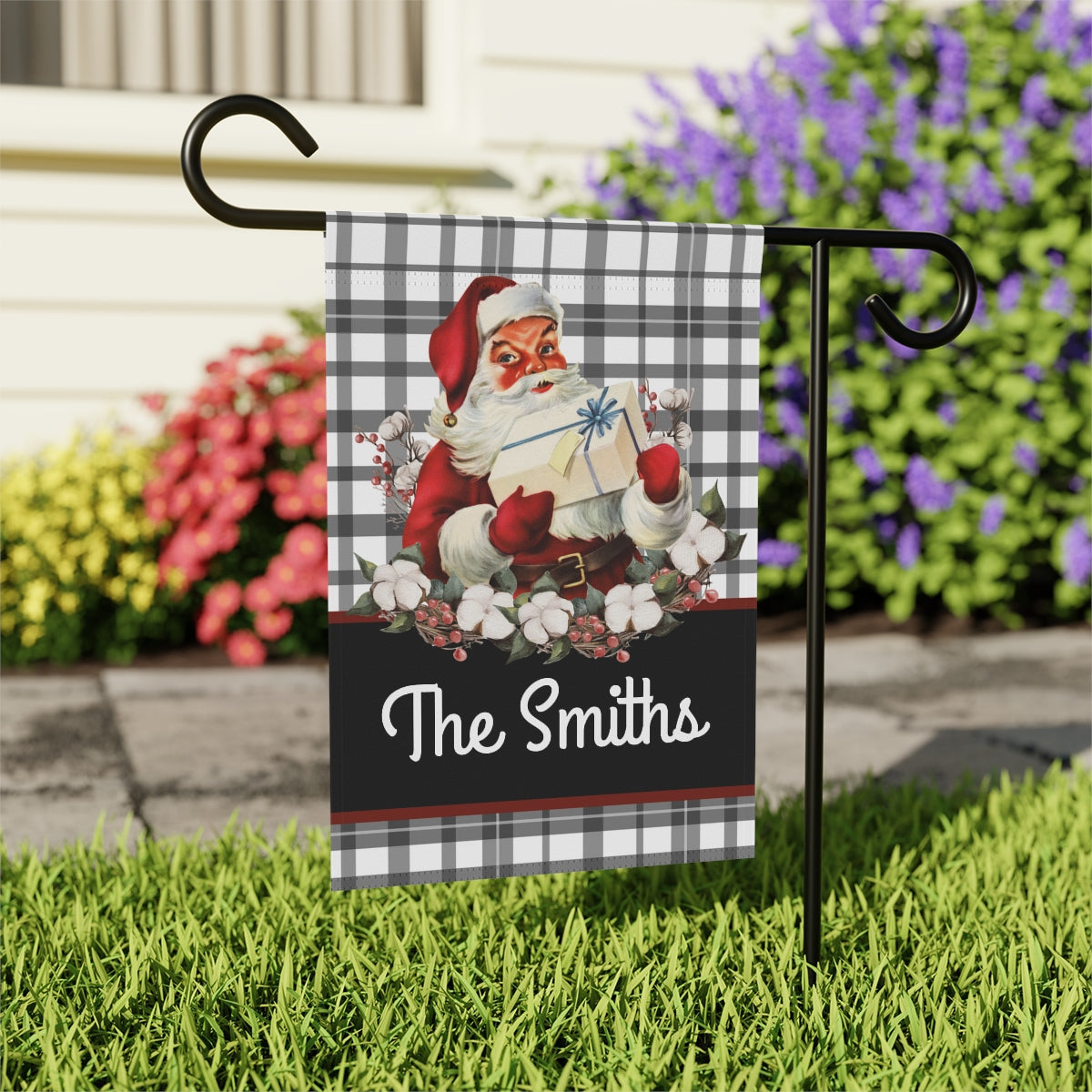 Personalized Vintage Santa Christmas Garden Flag