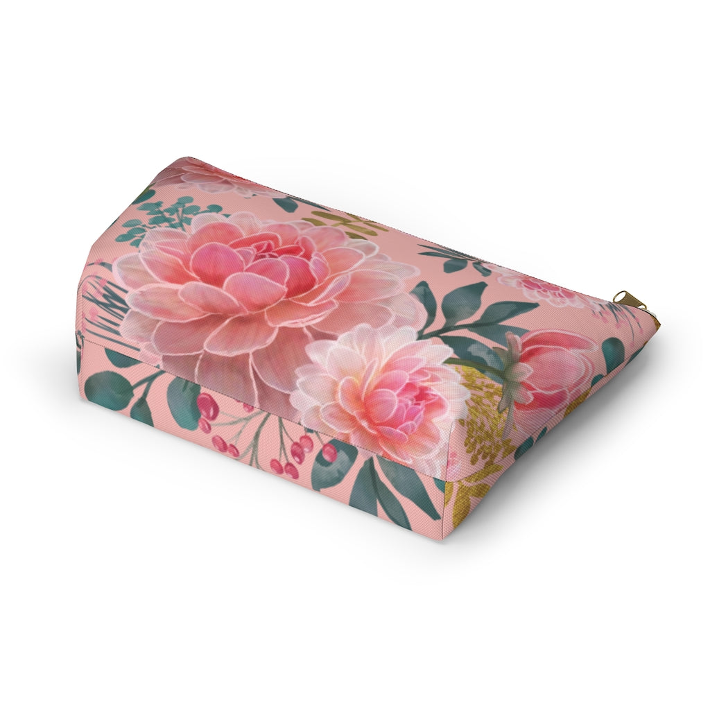 Blush Peony Accessory Pouch w T-bottom, Floral Bag, Flower Make Up Bag Bags