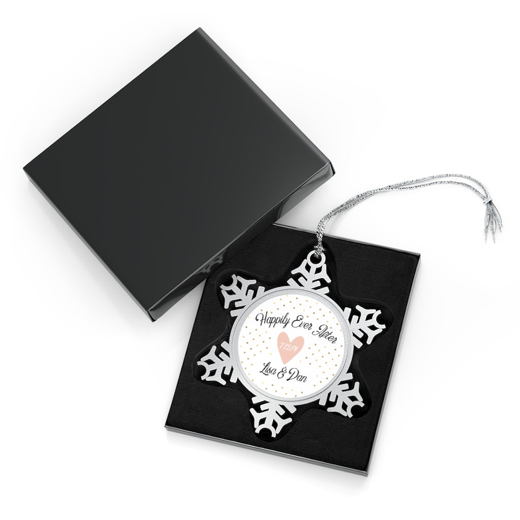 Personalized Happily Ever After Pewter Snowflake Ornament - Premium Home Decor - Just $21.50! Shop now at Nine Thirty Nine Design
