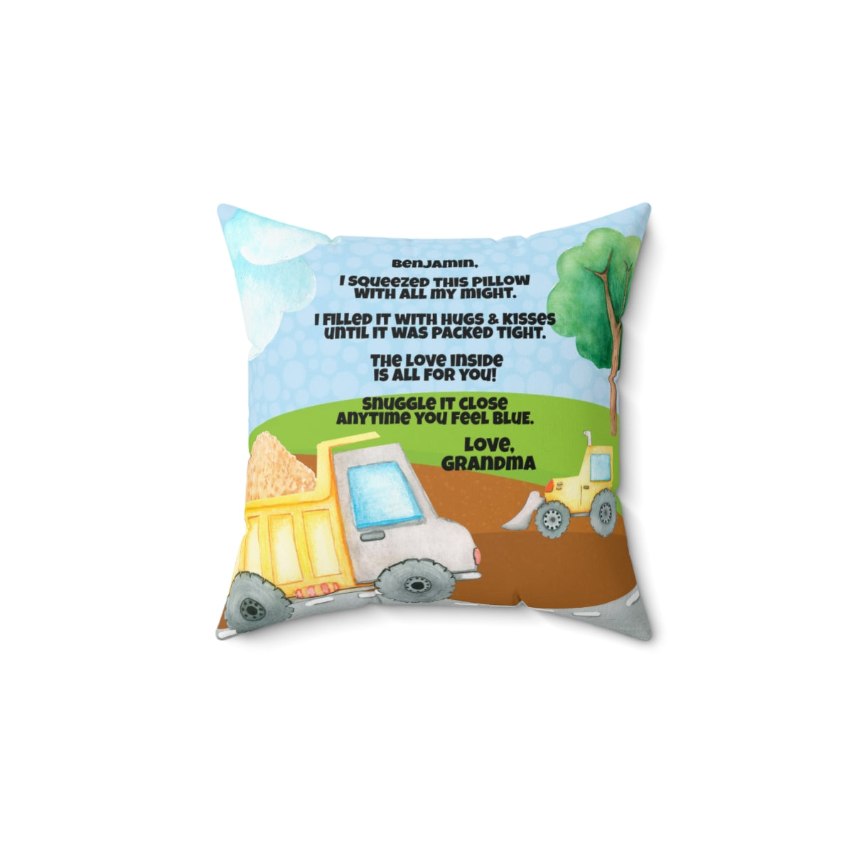 Grandson Construction Themed Pillow From Grandma