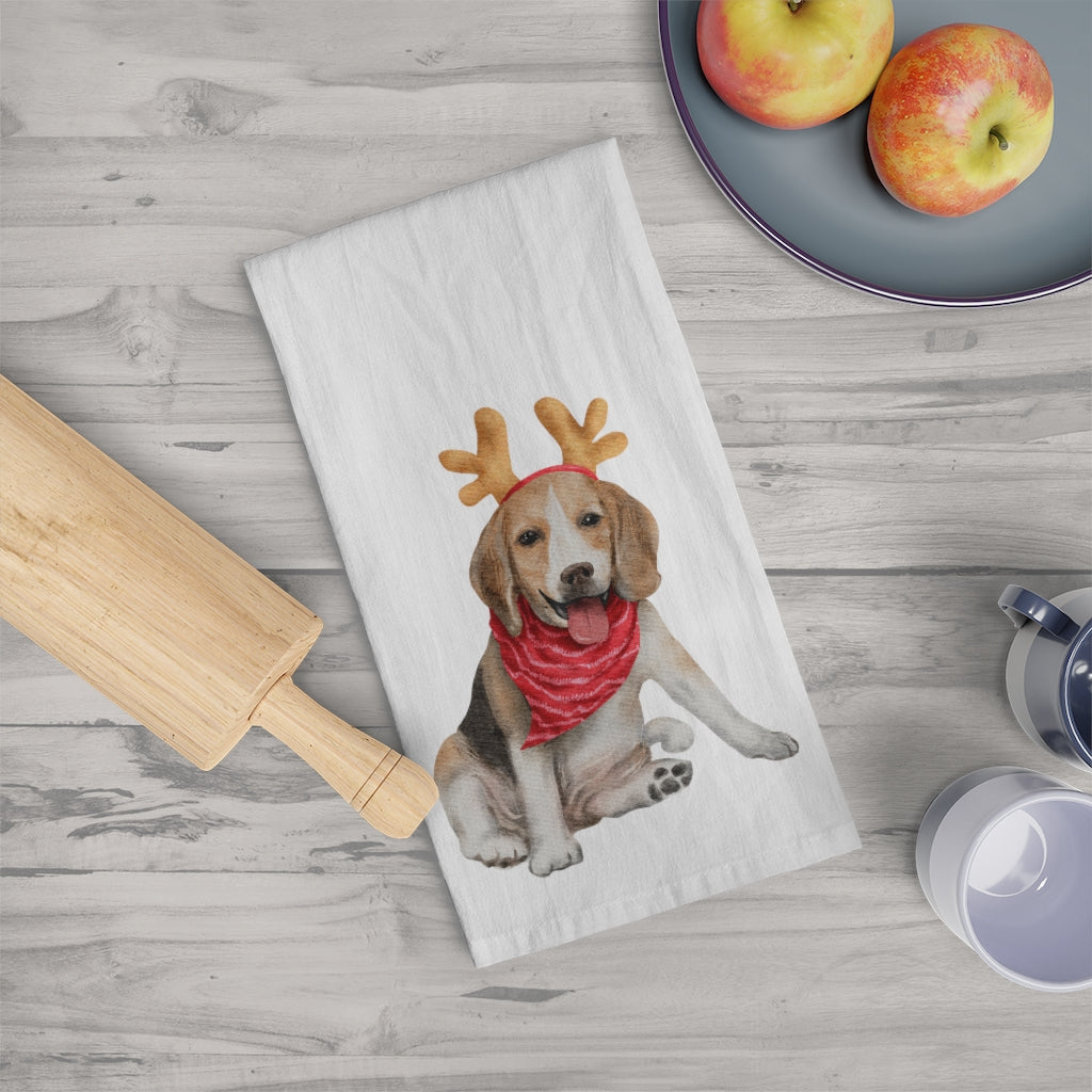 Christmas Beagle Tea Towel, Beagle Lover, Christmas Kitchen Towel, Watercolor Beagle, Dog Lover, Beagle Kitchen Decor, Dog Christma Home Decor
