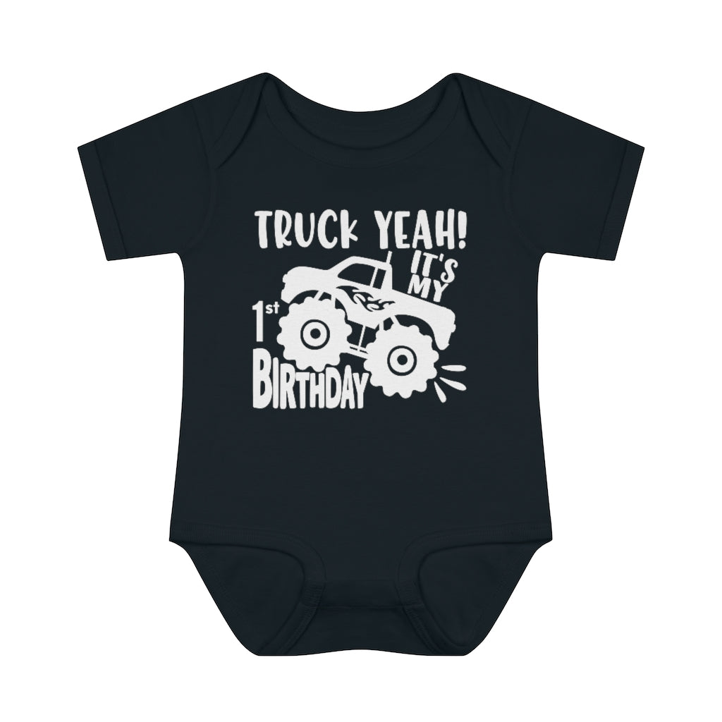 Truck Yeah Its My First Birthday Baby Rib Bodysuit Kids clothes