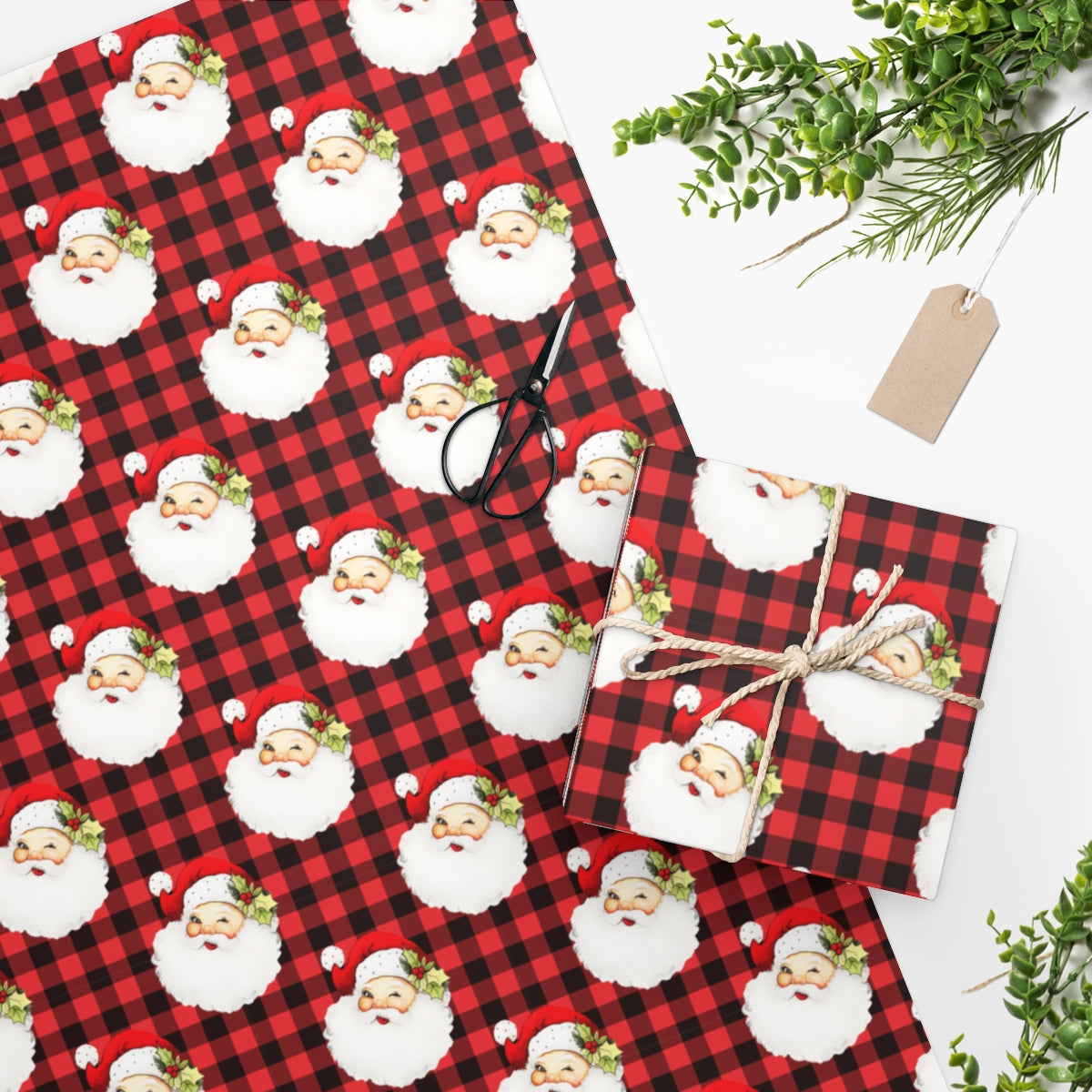 Buffalo Plaid Vintage Santa Wrapping Paper