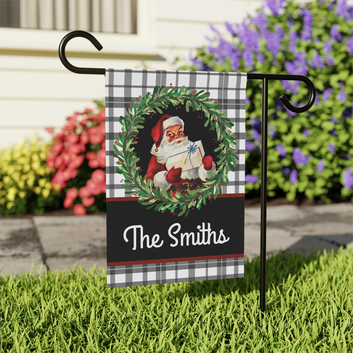 Vintage Santa Wreath Christmas Garden Flag