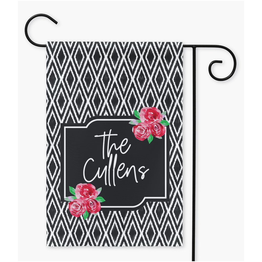 Personalized Black Ikat Garden Flag Windsocks & Flags